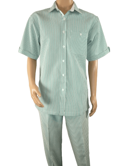 Mens Giorgio Inserti Seer Sucker Stripe 2pc Walking Leisure Suit 7287 Green