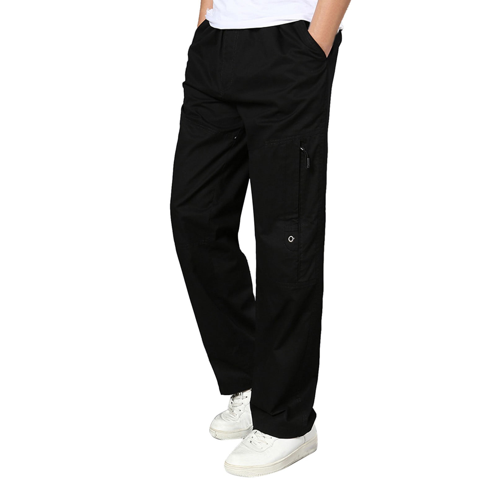 GWAABD Mens Free Pants Mens Solid Color Summer Casual All Pants Fashionable Woven Long Cargo Pants with Pockets
