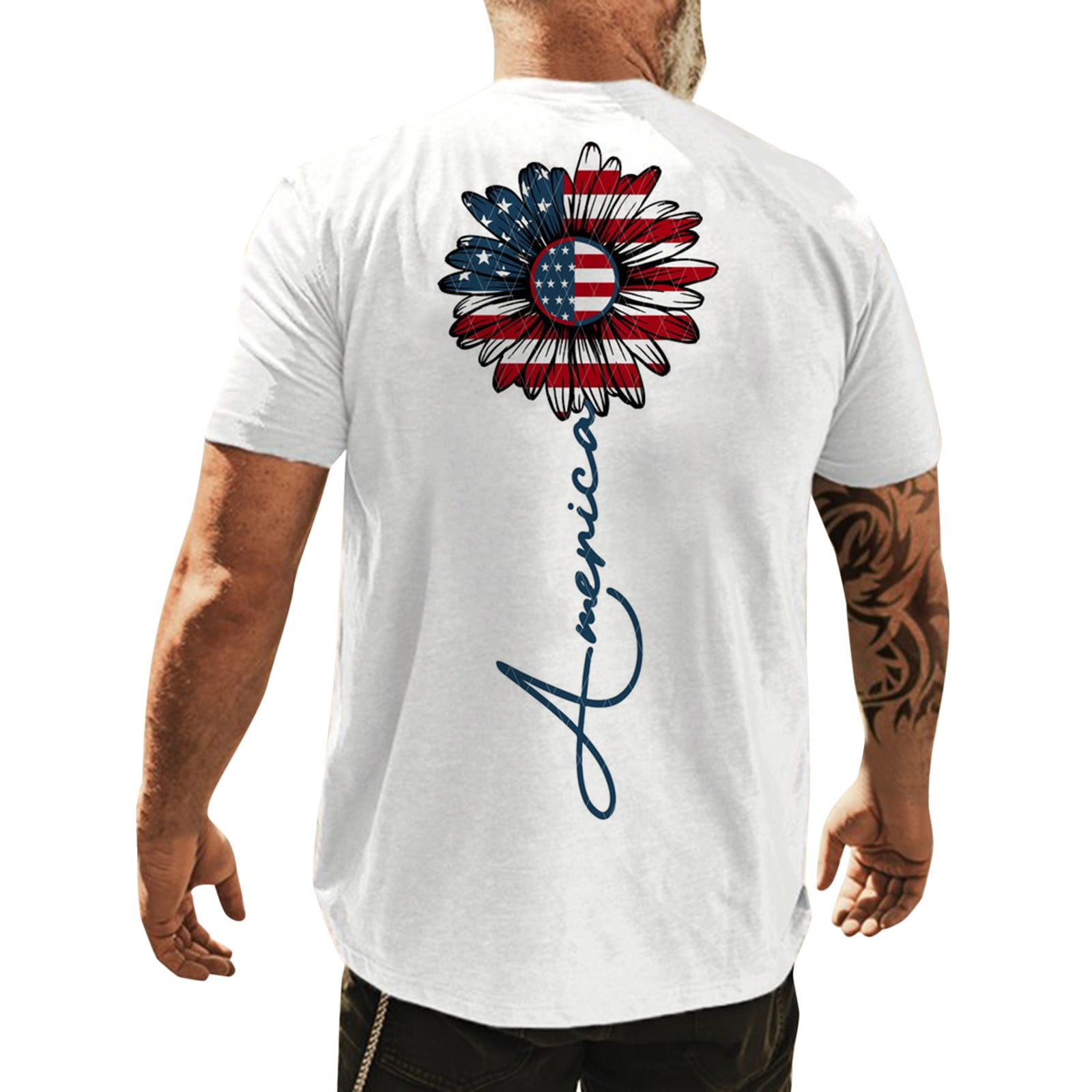 Vedolay America Flag Men S Muscle T Shirts Mens Patriotic T Shirt Short Sleeve 4Th of July Graphic Tshirts Top Mens T Shirt(White L)