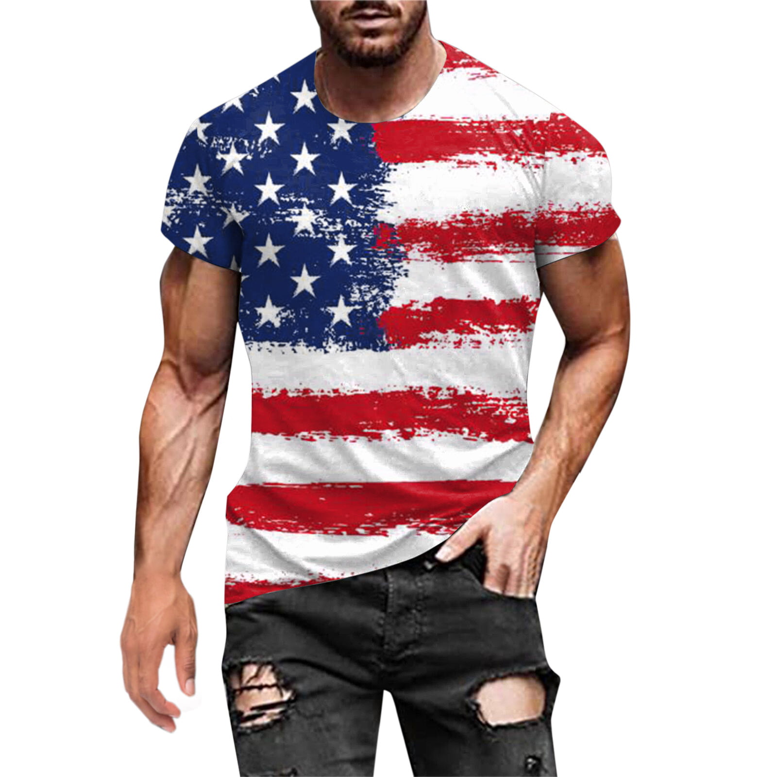 Vedolay America Flag Men S T Shirts Mens Patriotic T Shirt Short Sleeve 4Th of July Graphic Tshirts Top O Neck T Shirts Men(White X-L)
