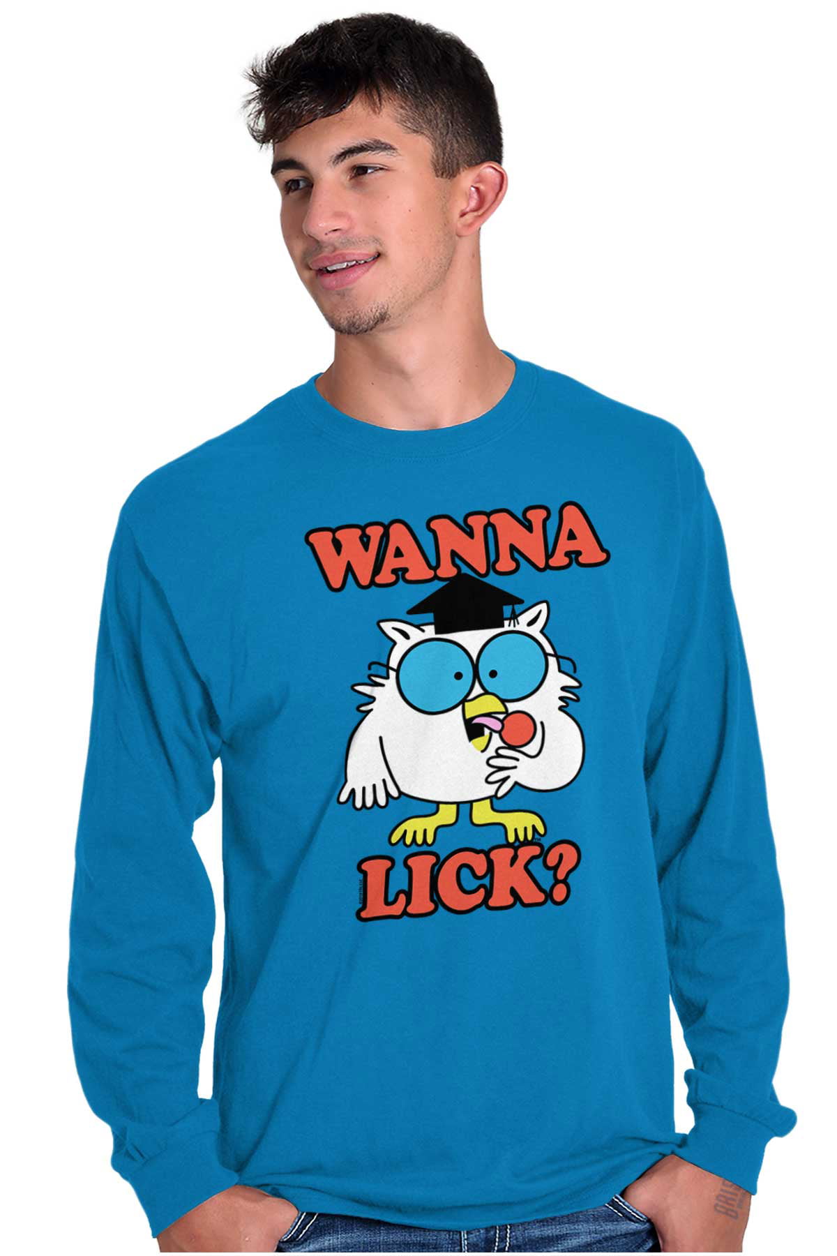 Wanna Lick? Mr. Owl Tootsie Pop Funny Long Sleeve TShirt Men Women Brisco Brands S