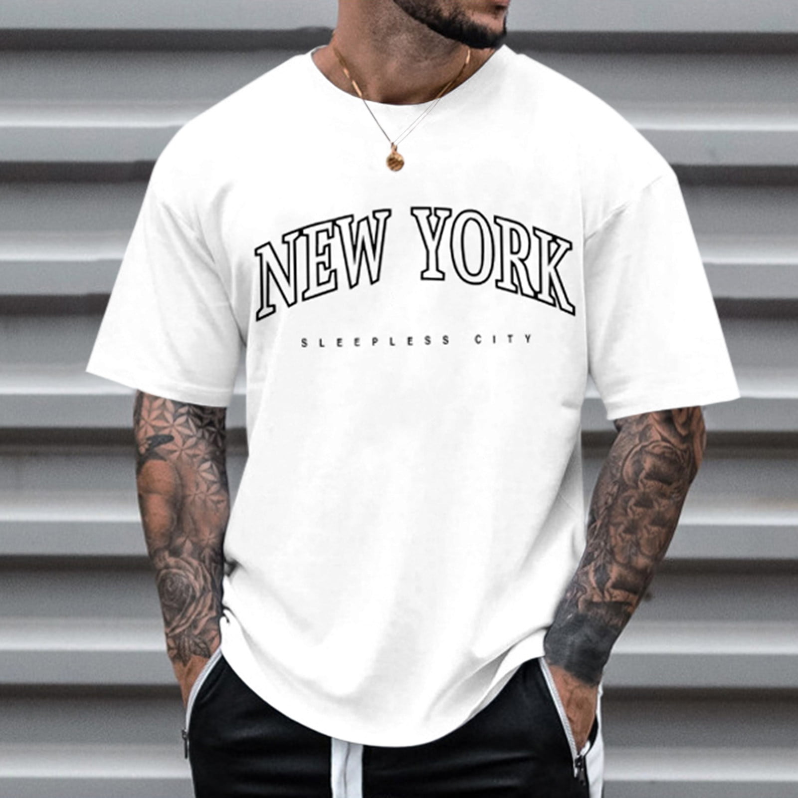 Kpoplk T Shirts Men T Shirt for Men Funny Graphic Tee Shirts Round Neck Short Sleeve Lightweight Workout Athletic Muscle Shirts(White L)