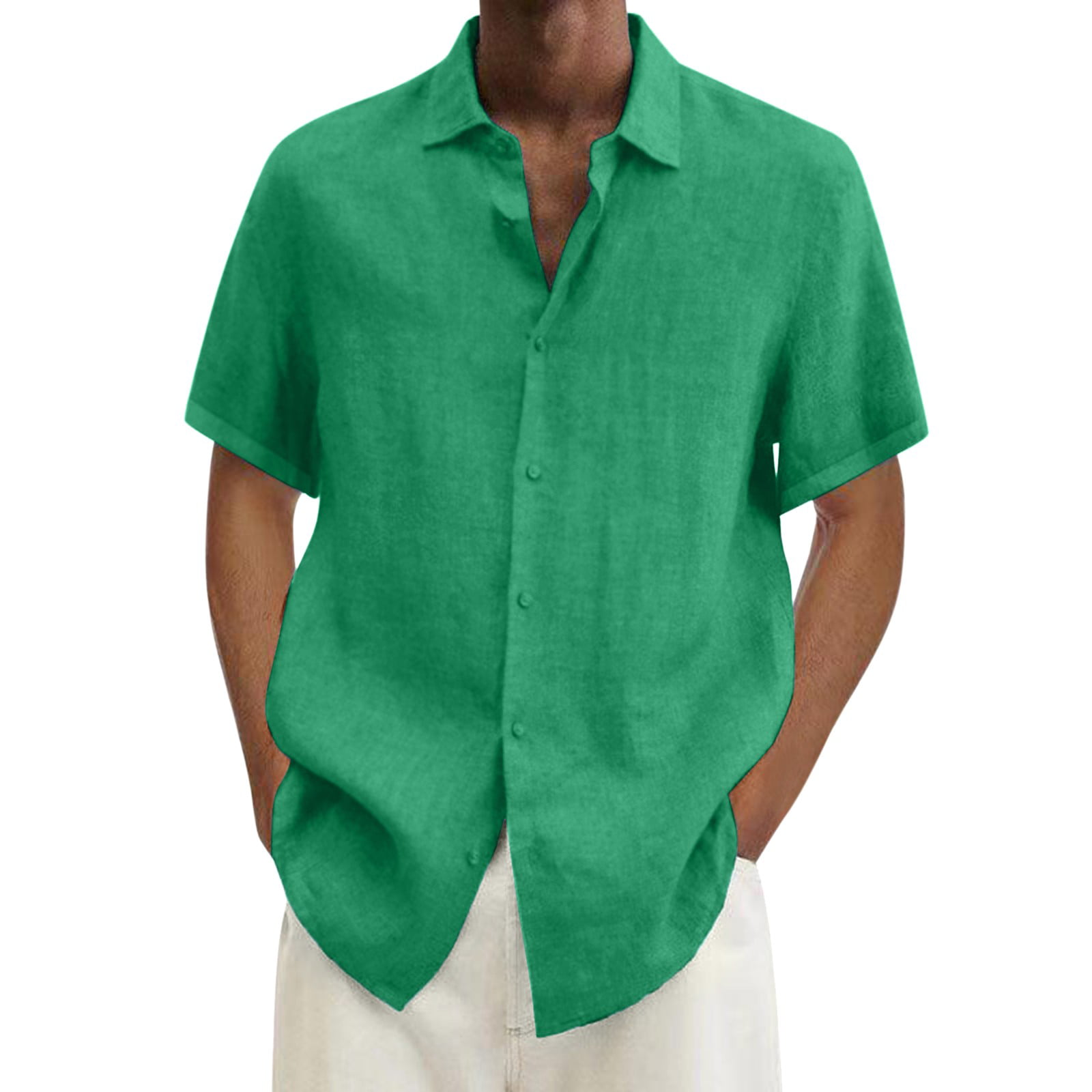 GWAABD Casual Button-Down Shirts Male Summer Hawaii Solid Shirt Short Sleeve Double Pocket Turn Down Collar Button Shirt