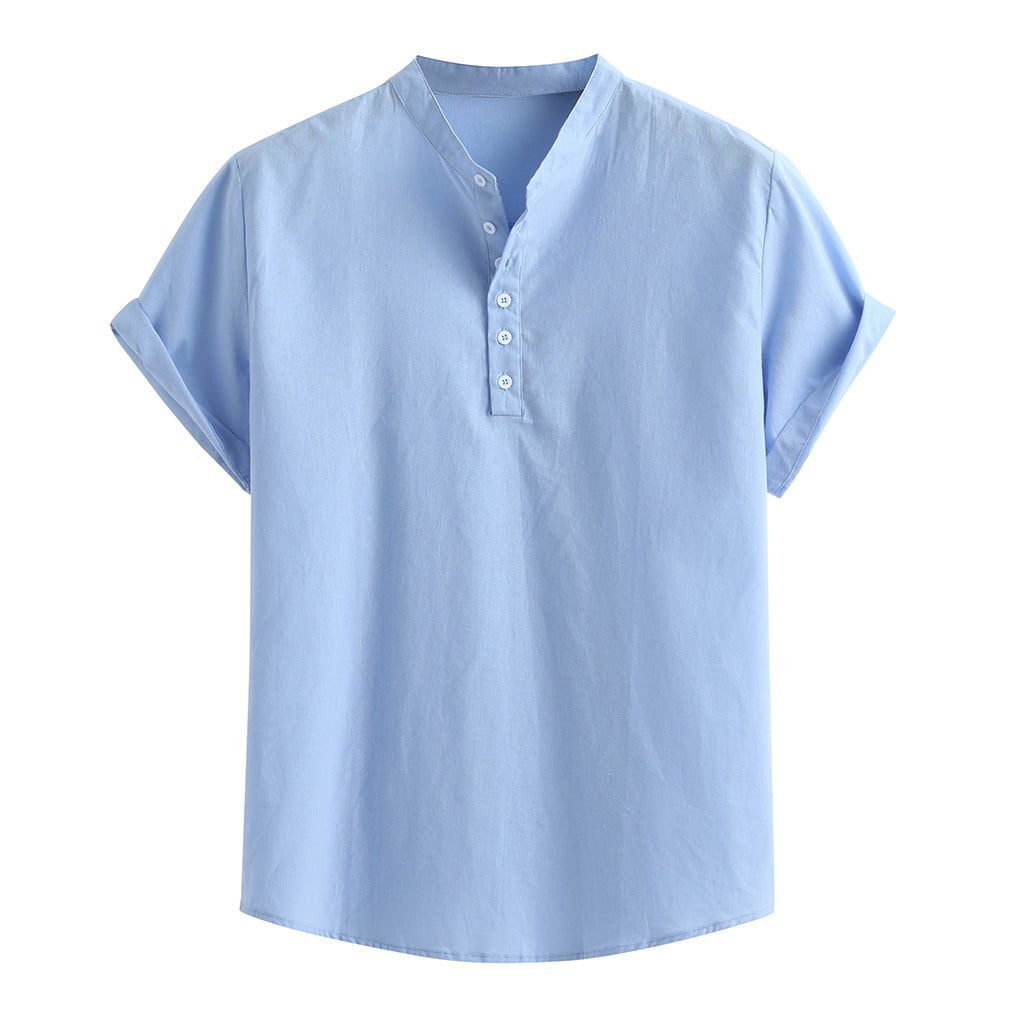 GWAABD Men Dress Shirt Long Sleeve Men S Summer Loose Cotton Blend Solid Color Button Short Sleeve Shirt Tops