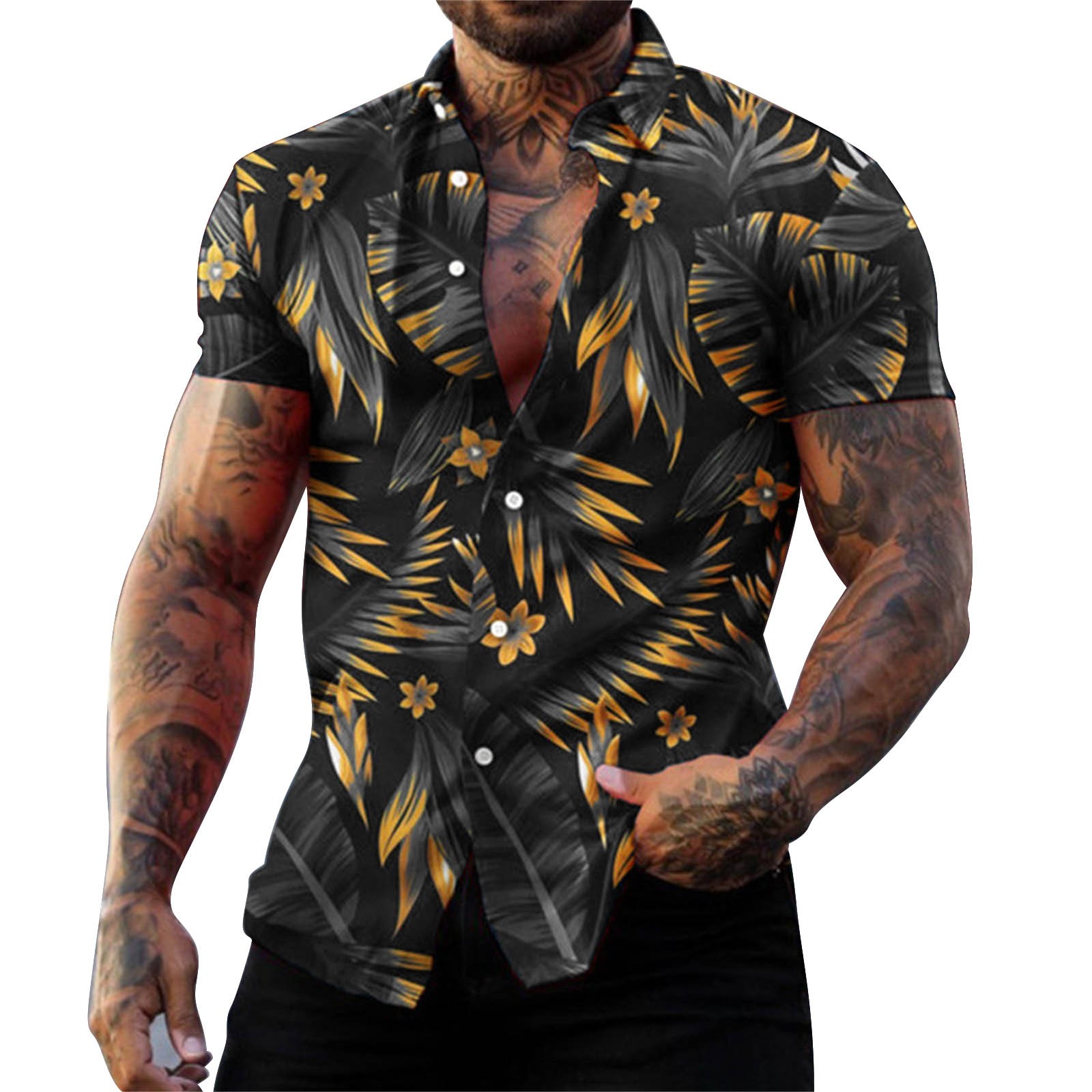 CLZOUD Soft Shirts Men Black Chemical Fiber Blending New Men S Casual Shirt Street Trendy Shirt Beach Short Sleeved Shirt S