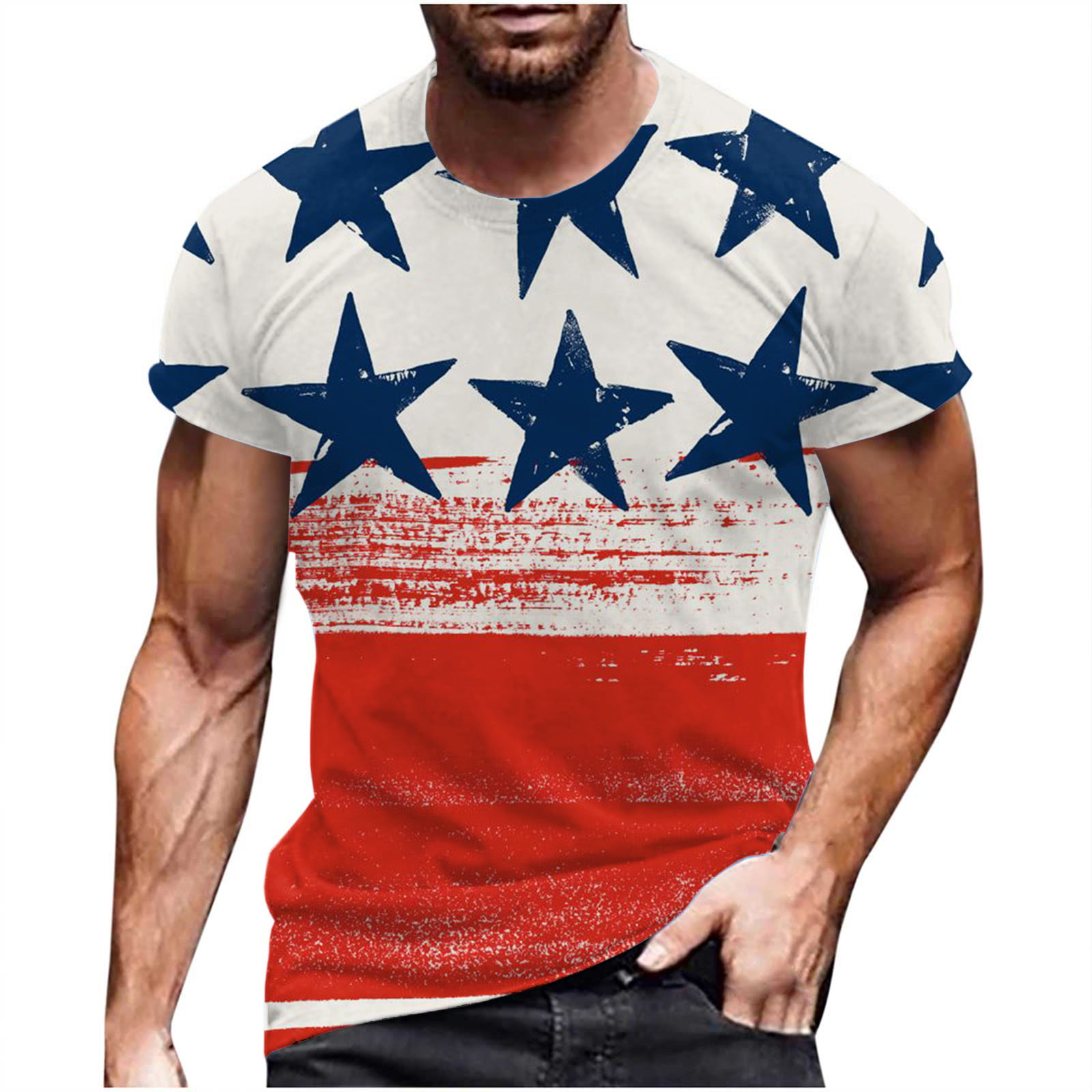 Fanxing Short Sleeve T Shirts for Men Star USA Flag Graphic Stretch Leisure American Patriotic Raglan Golf Tops Blue White Red Khaki M L XL XXL XXXL X