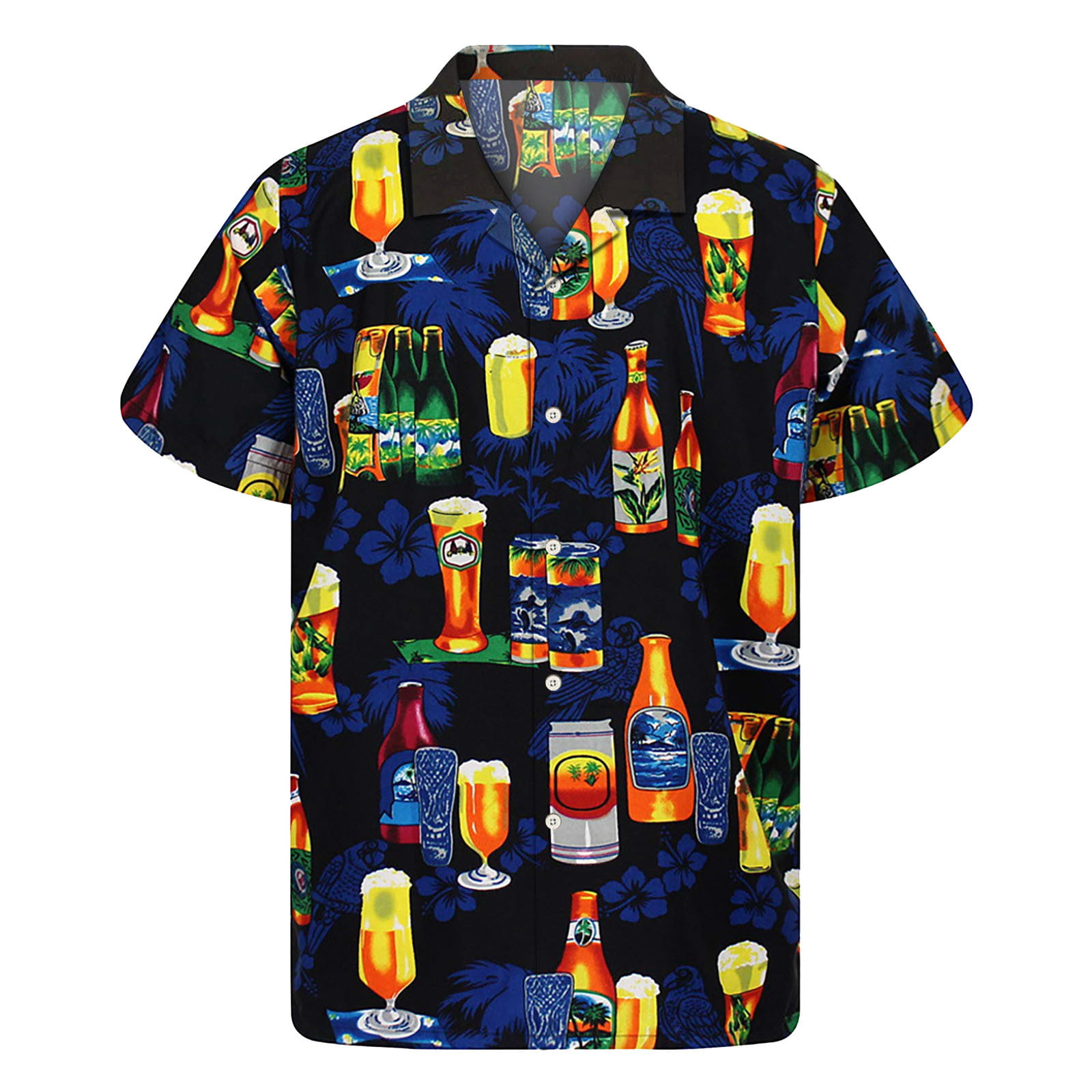 CLZOUD Mens Shirt Soft Black Casual Men S Loose Lapel Print Short Sleeve Button Port Style Floral Shirt Sand Beach Hawaiianss Summer Top Xxxxl