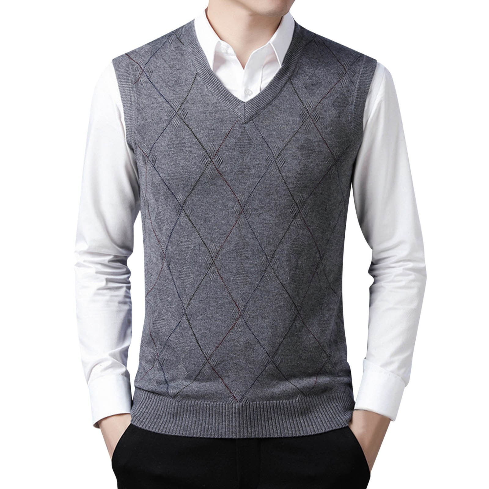 GWAABD Mens Tank Tops Workout Mens Fashion Casual Jacquard V Neck Bottomed Plaid Shirt Sleeveless Sweater Vest