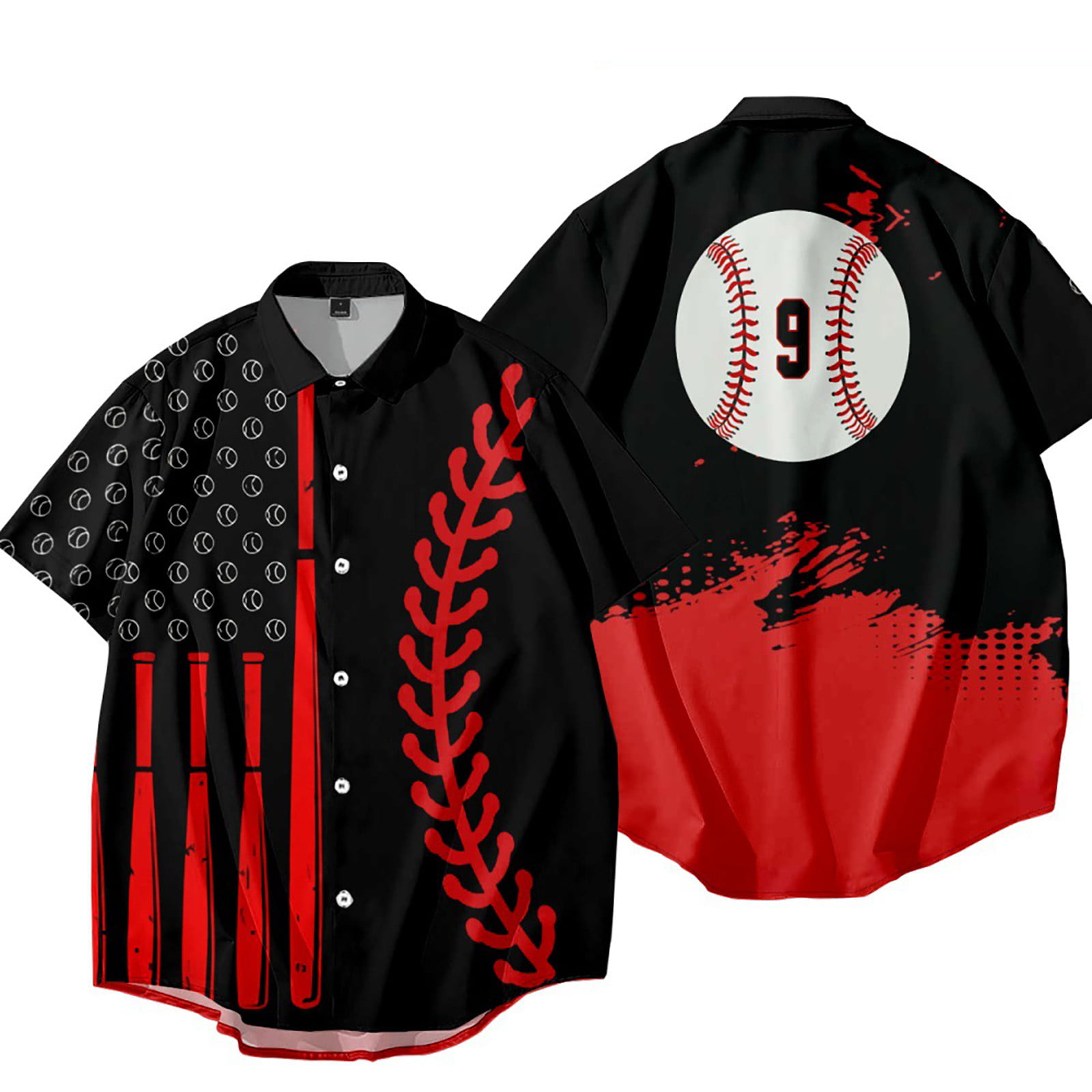 CLZOUD Outdoor Work Shirts for Men Red Patriotic Shirts for Men Short Sleeve Button Down Shirts Xxxxl
