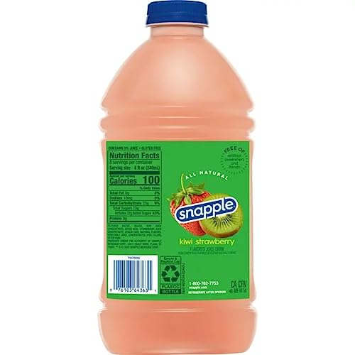 Snapple 5 Pack Kiwi Strawberry Juice Drink All Natural 64 Fl Oz Plastic Bottles Gluten Free 100% Recycled 5-64 Fl Oz Pack thumbnail