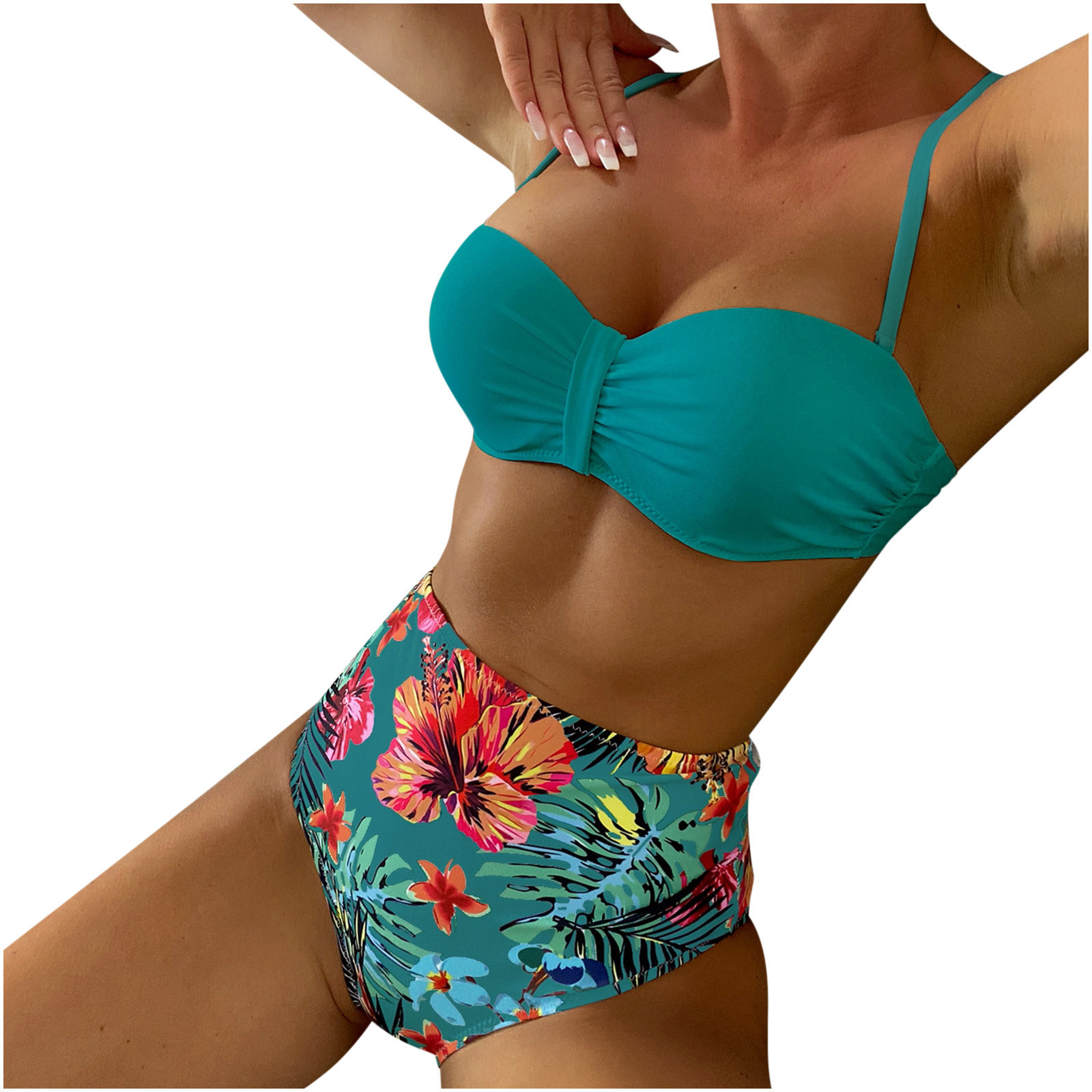 Bigersell Bikinis for Women 2 Piece Fashion Women Backless Printed Ruffles Swimwear Bikini Split Swimsuit Tall Bikini Sets Female  Style 11808  Green 