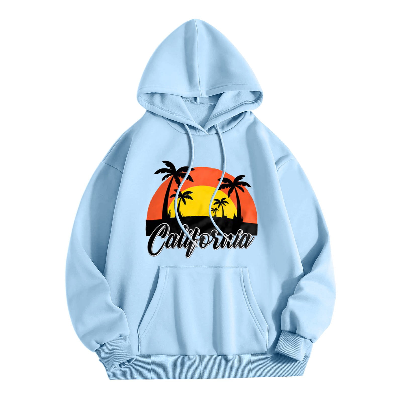 GWAABD Tops for Women Ladies Printed Crewneck Hooded Casual Long Sleeve Sweatshirt