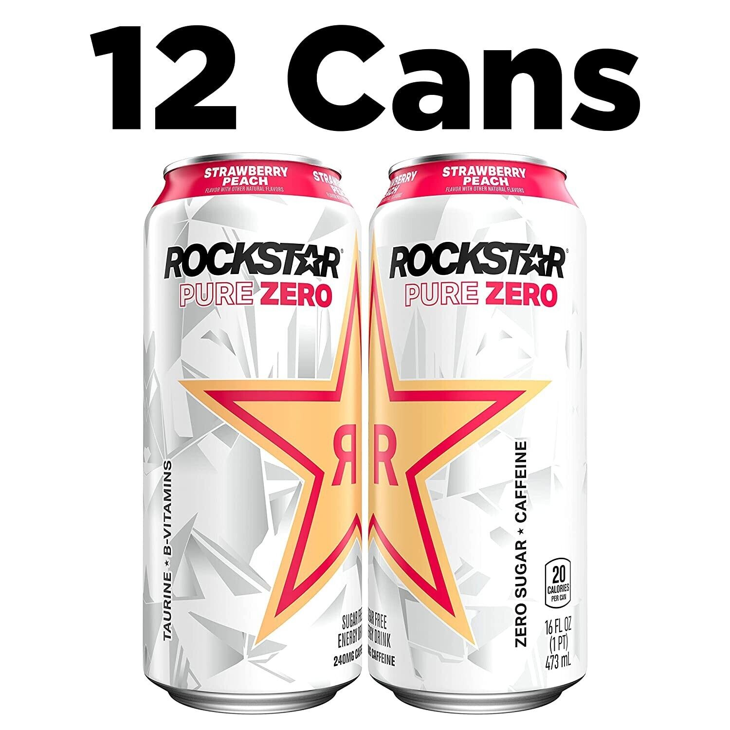 Rockstar Pure Zero Sugar Free Energy Drink Strawberry Peach 16 Fl Oz Can thumbnail