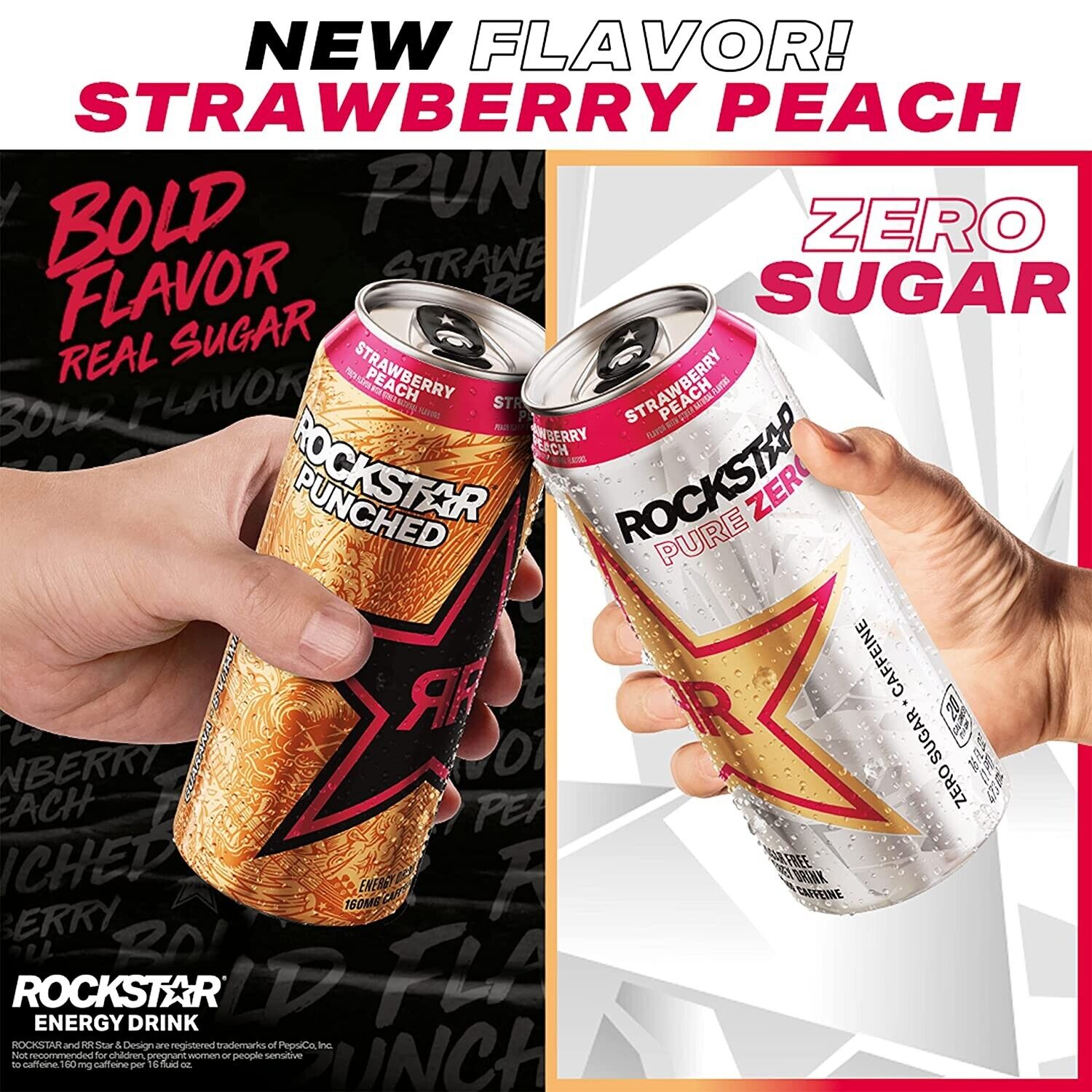 Rockstar Pure Zero Sugar Free Energy Drink Strawberry Peach 16 Fl Oz Can thumbnail