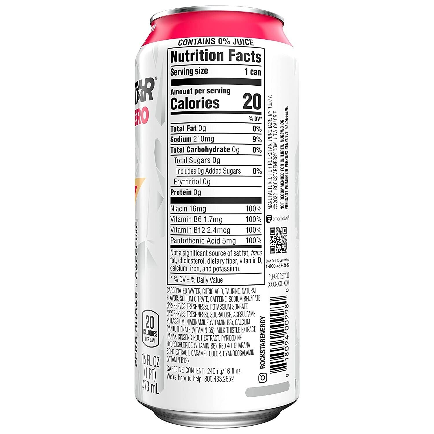 Rockstar Pure Zero Sugar Free Energy Drink Strawberry Peach 16 Fl Oz Can thumbnail