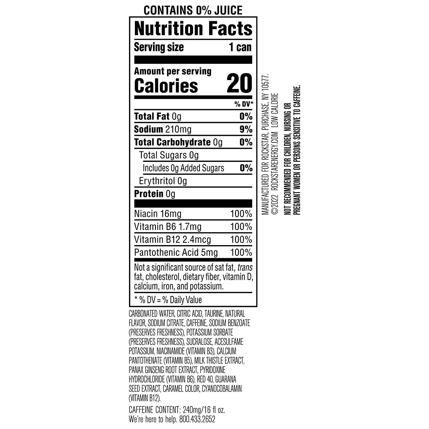 Rockstar Pure Zero Sugar Free Energy Drink Strawberry Peach 16 Fl Oz Can thumbnail