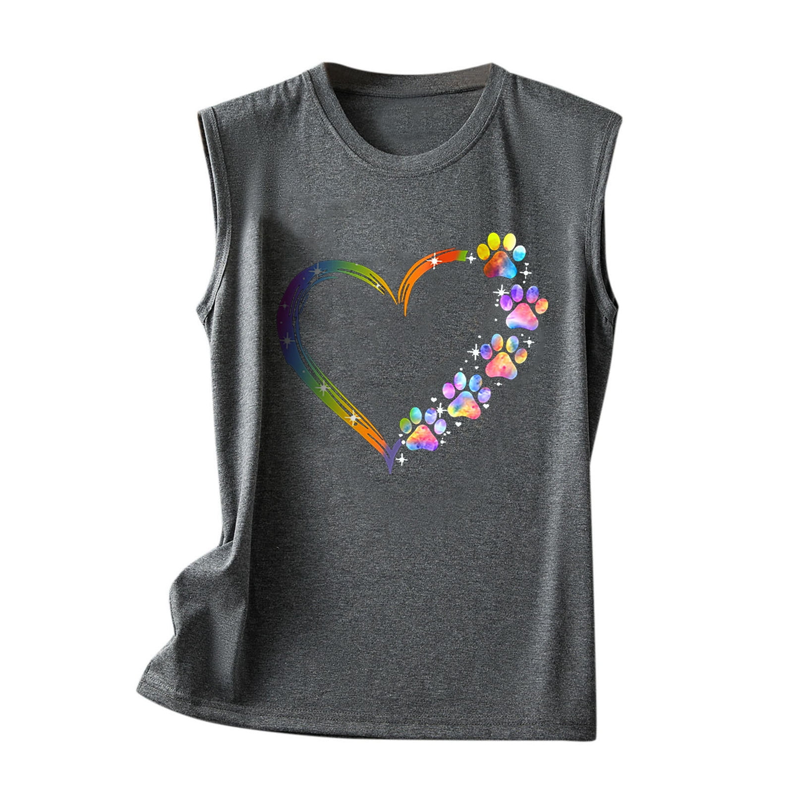 GWAABD Top Spaghetti Strap Scoop Neck Layer Cami Women Summer Sleeveless Crew Neck Printing Tank Tops Casual TShirts Blouse Top