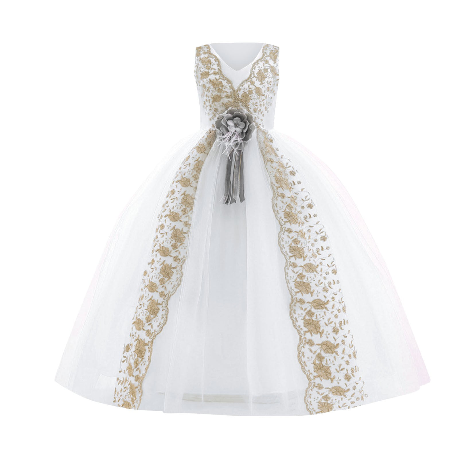 GWAABD Girl Summer Dress White Cotton Girls Dress Princess Dress Sleeveless Long Dress Flower Girl Wedding Dress Model Catwalk Piano 120