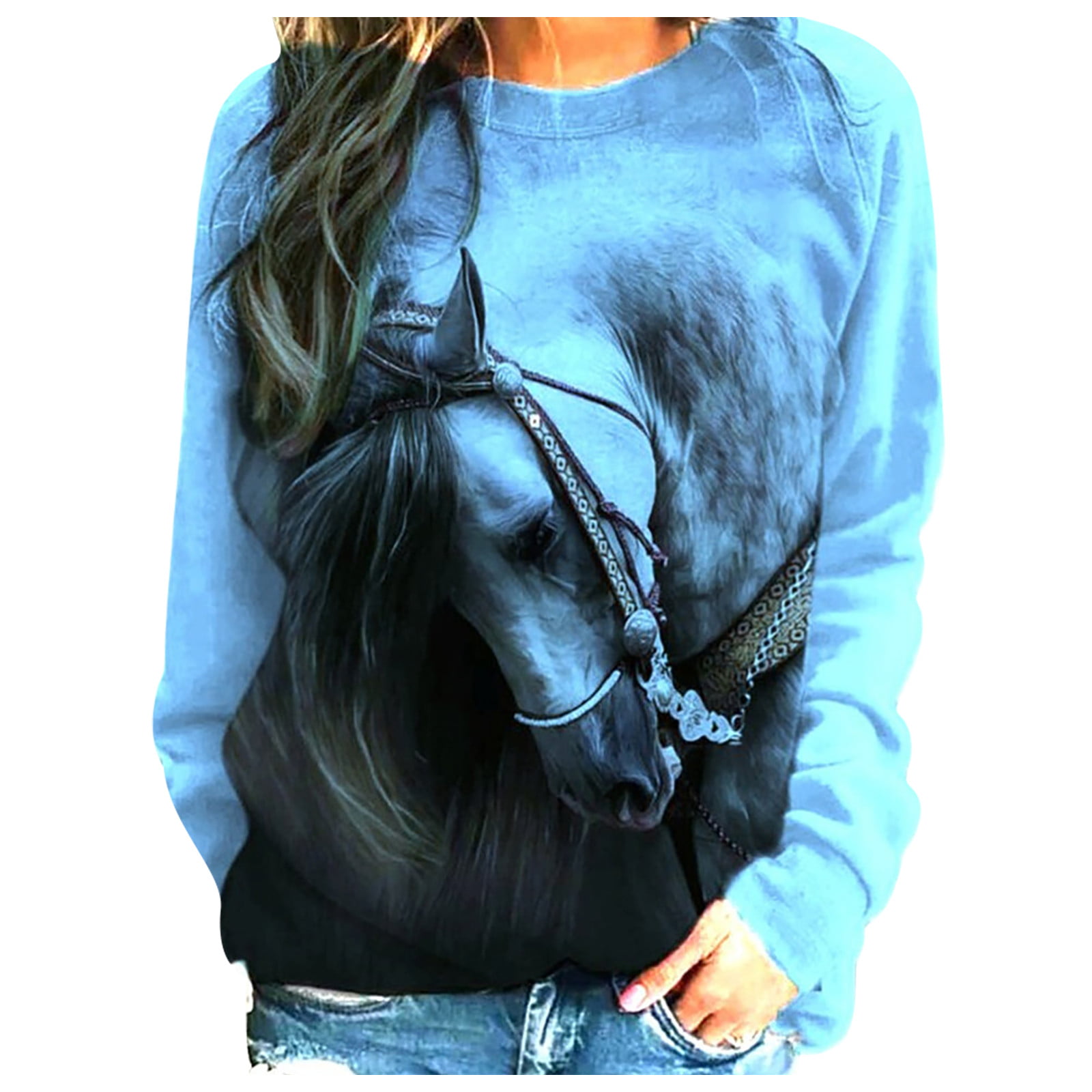 GWAABD Women Crew Neck Sweatshirts Women S Oil Painting Printed Casual Sweatshirt