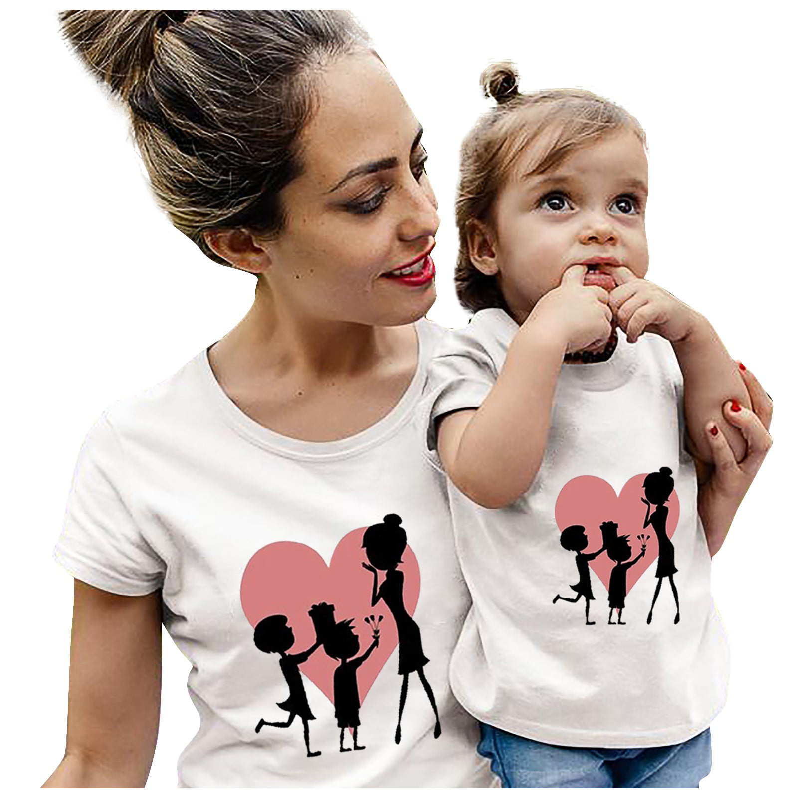 CLZOUD Casual Summer T Shirts White Polyester T-shirt Cute Tops Children Baby Girls Boys T-shirt Mom Set M