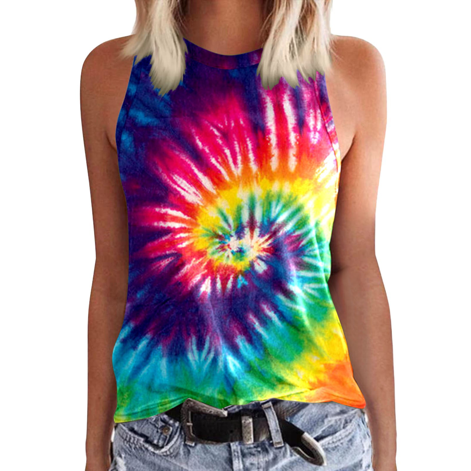 GWAABD Camisole Lingerie Casual Vest for Womens Suitable Crewneck Sleeveless Print Tank Tops Summer Casual Loose Fit Basic T Shirts Beach Blouse
