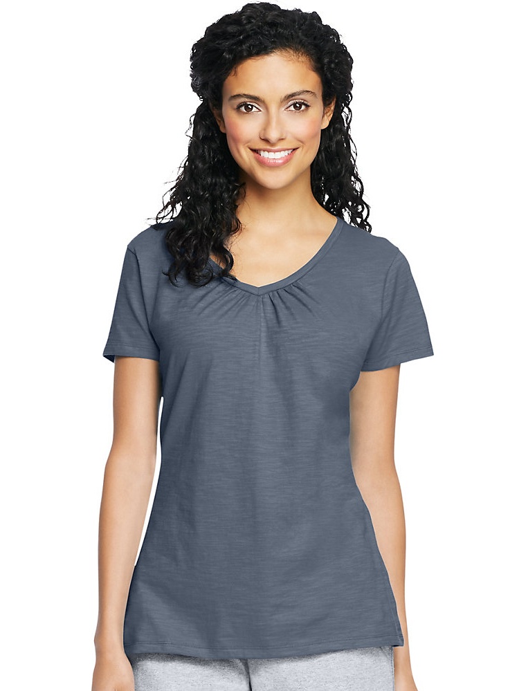 Hanes Women S Slub Jersey Shirred V-Neck  Style 9253