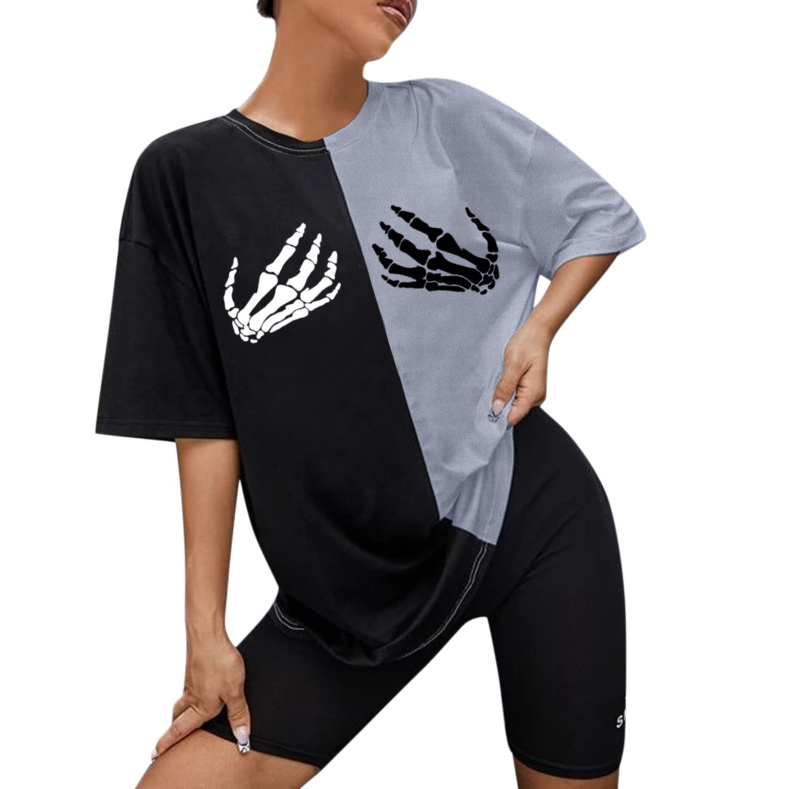 GWAABD Essentials Clothing Women Print Fashion Tops Shirt Casual Short Sleeve Round Neck Top Shirt Loose Elegant Daily Top T Shirt