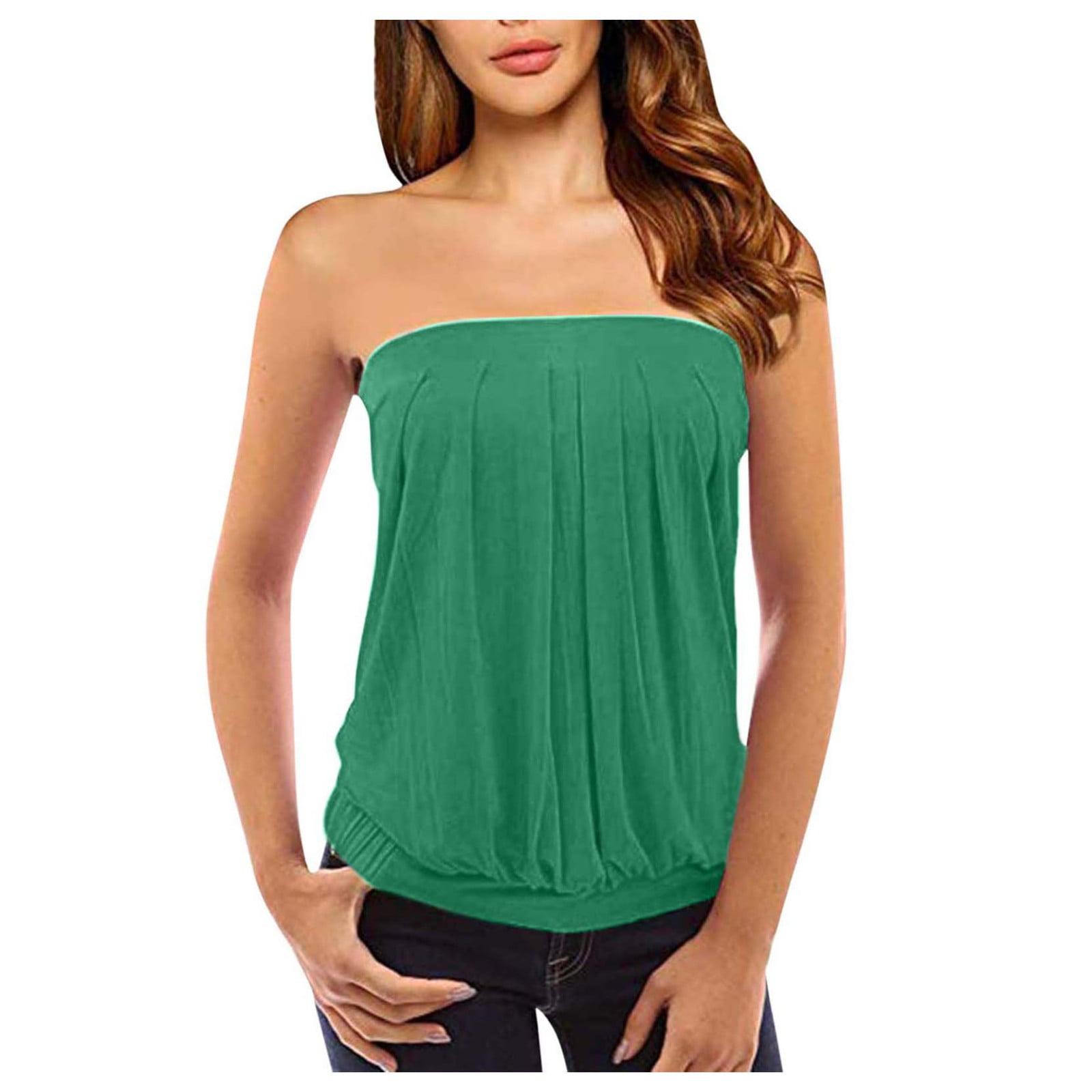 CLZOUD T Shirt for Women Green Women Solid Casual Wrapped Chest Loose Sleeveless Top Blouse S