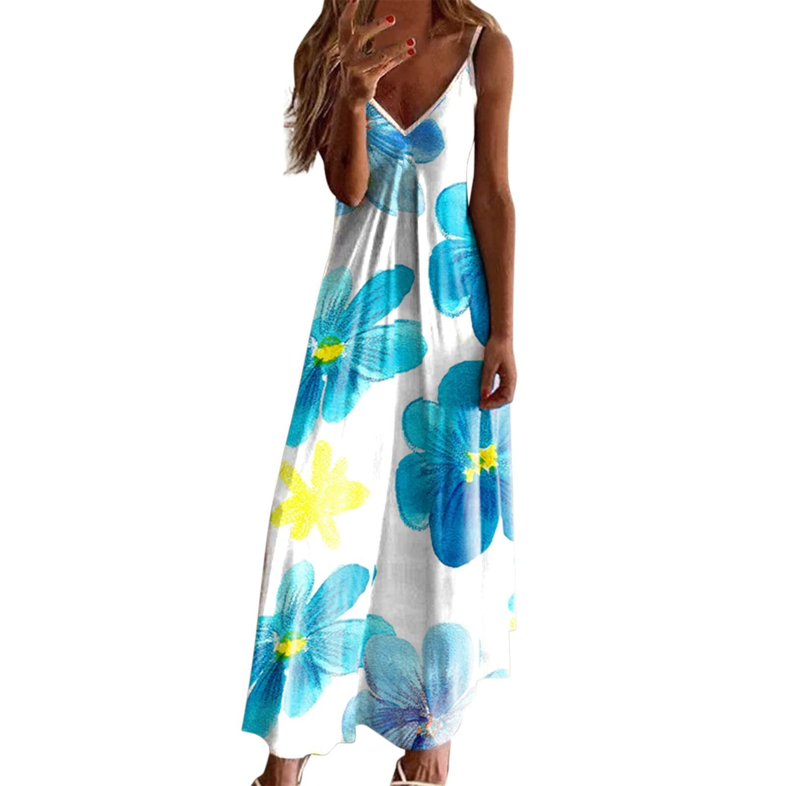 Gakvbuo Summer Savings Clearance Dresses for Women 4962 Women S Summer Fashion Printed V-Neck Sleeveless Suspenders Pullover Dress