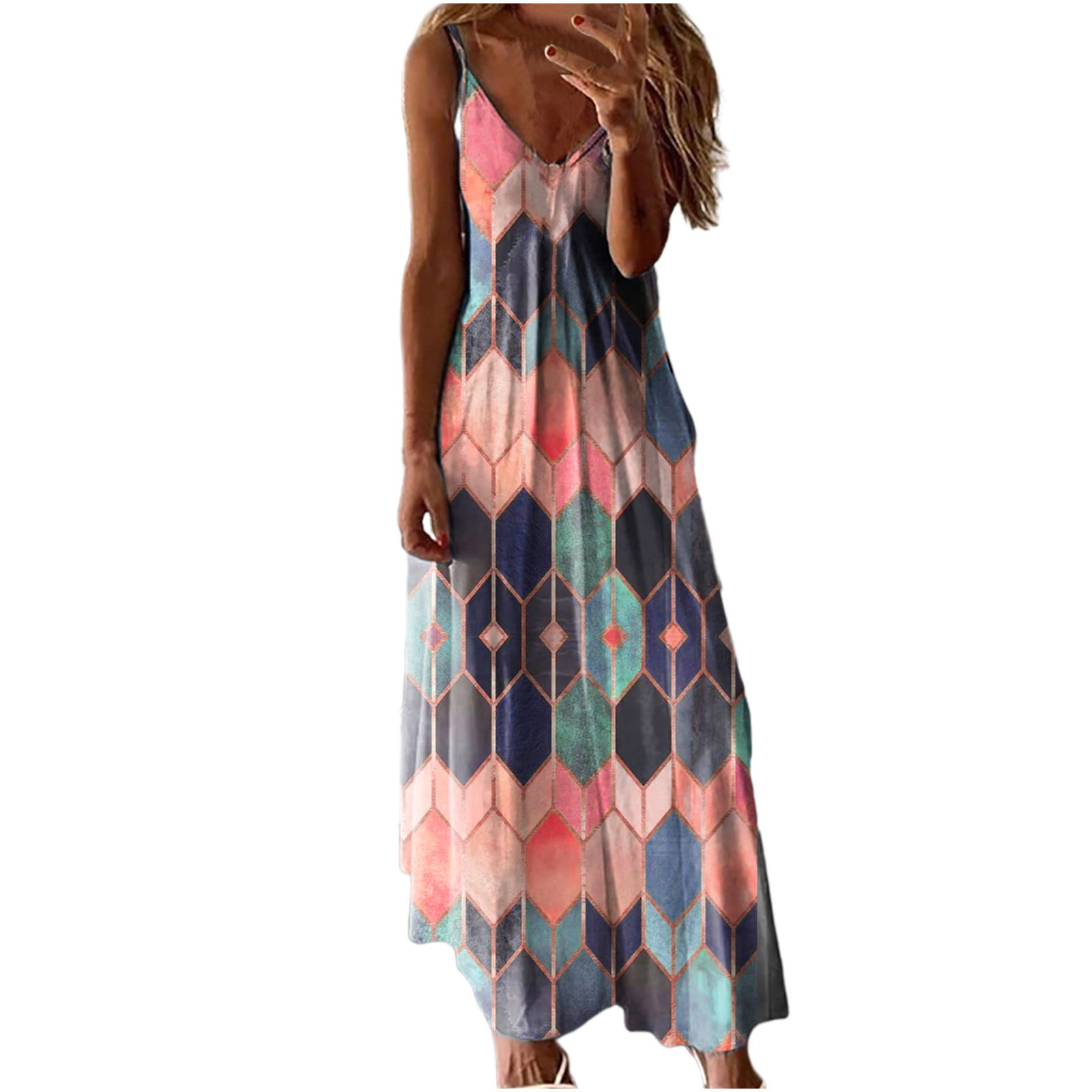 Fall Dresses for Women Clearance Casual Gradient V-Neck Sleeveless Plus Size Spaghetti Strap Dress