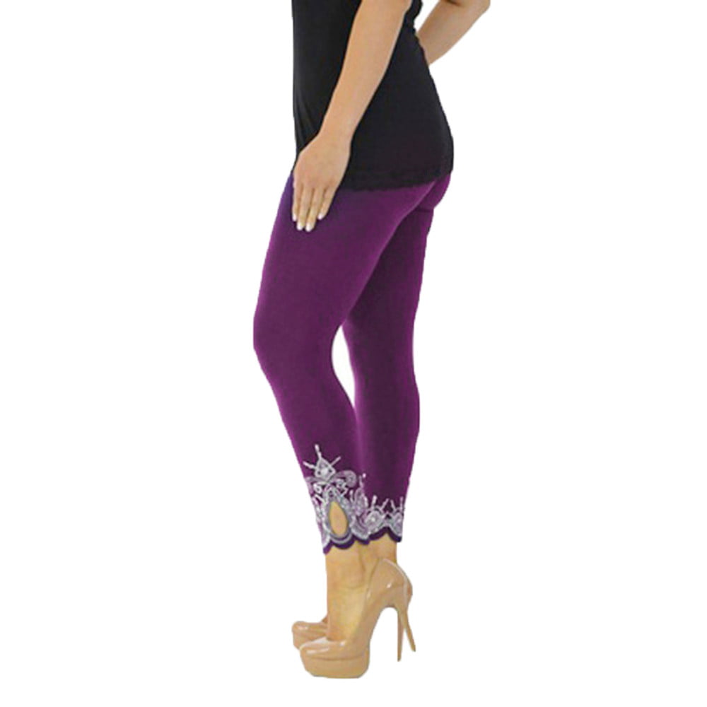 CLZOUD Women S Yoga Pants Purple Polyester Spandex Mid Print Leggings Sport Elastic Fitness Women Running Waist Yoga Pants Workout Pants Xl