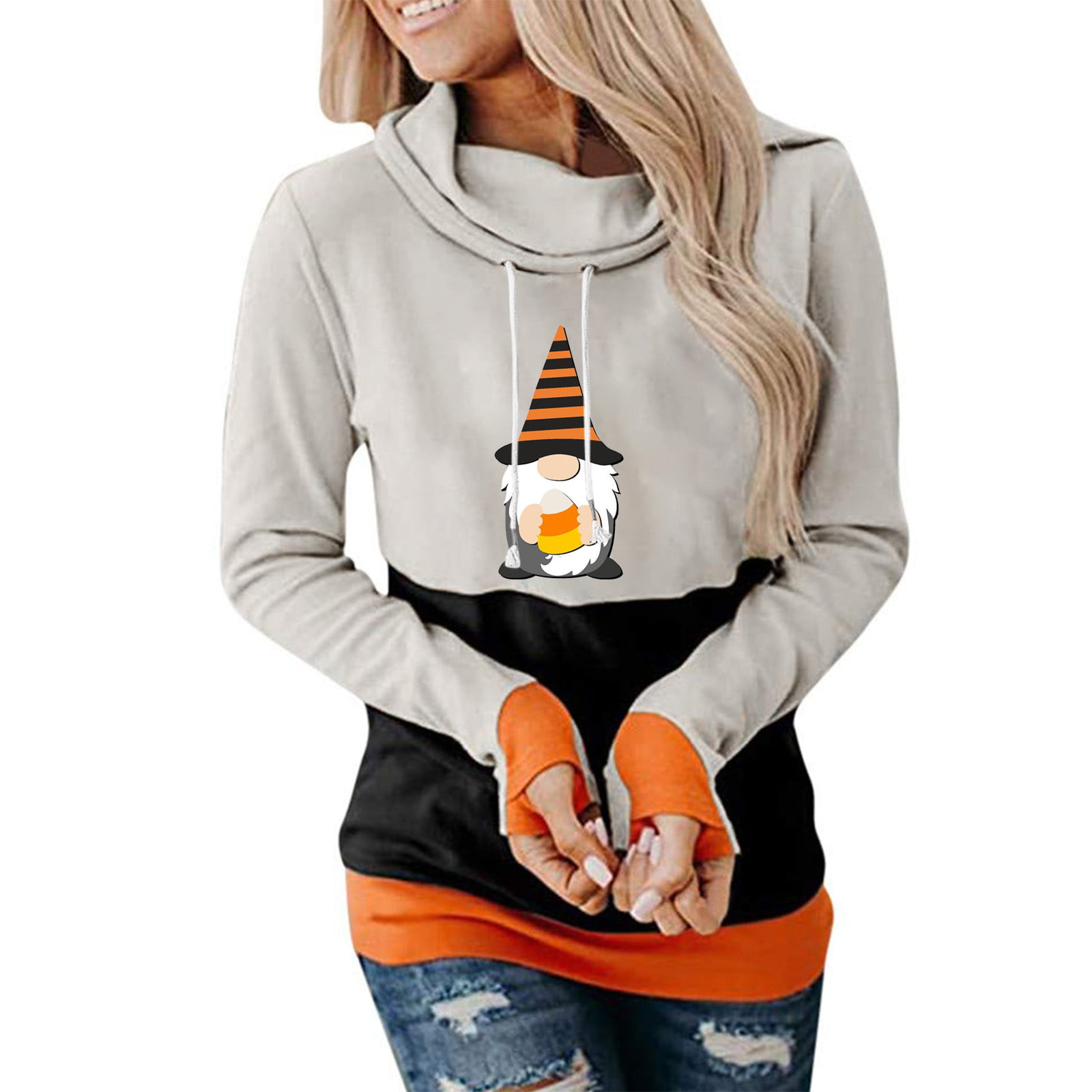 Women Fall Hoodies Clearance Casual Printed Long Sleeve Blouse Pile Collar Pullover Tops Sweatershirt