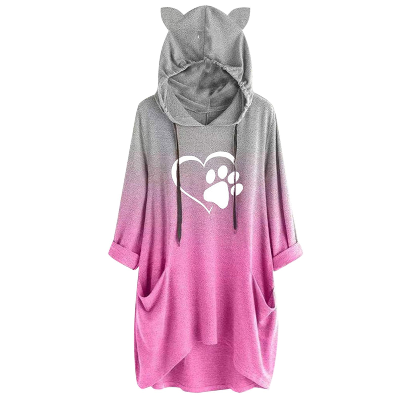 Women Fall Hoodies Clearance Gradient Heart Printing Hedging Casual Hoodies Top