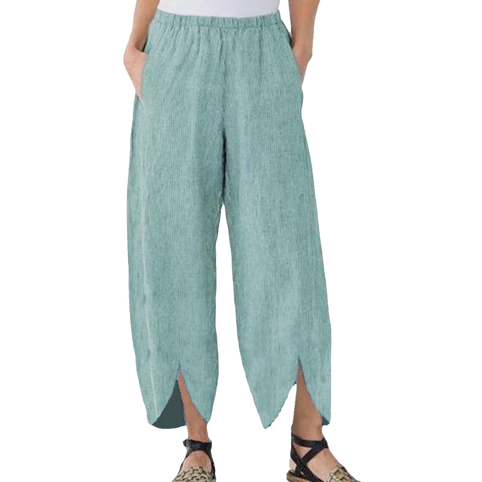 GWAABD Womens Casual Pants for Work Women  Solid Color Casual Loose Trousers Straight Pants Bifurcated Wide Pocket Corduroy Pants