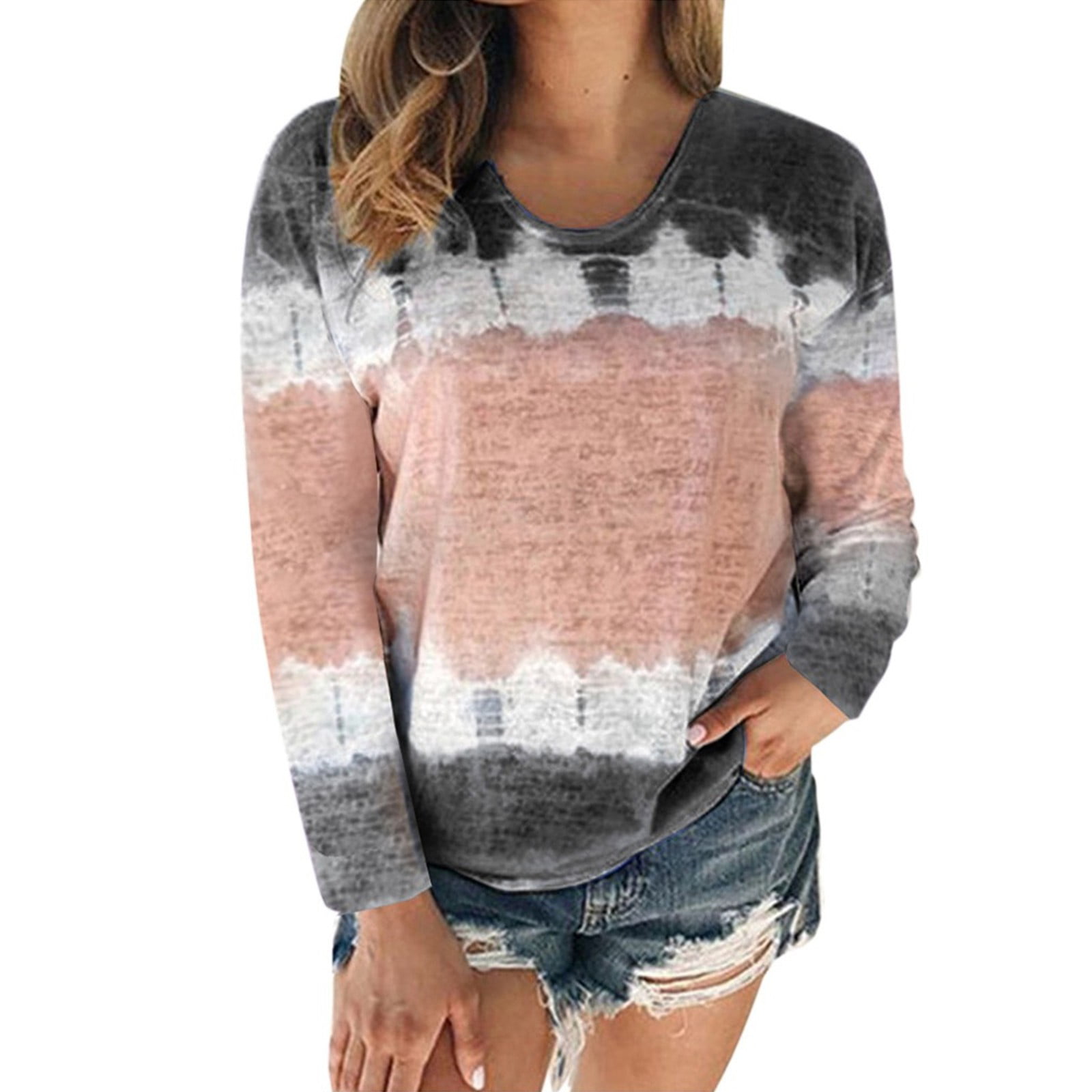 GWAABD Tops for Women Women S Color Block Tie Dye Patchwork Crew Neck T Shirt Casual Tee Tops S 5XL Ladies Short Sleeve Dress Tops