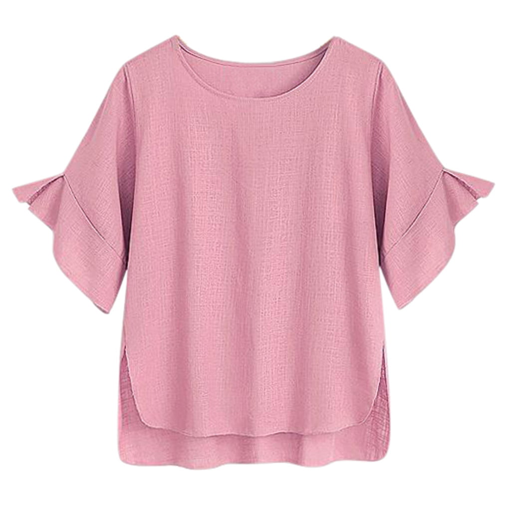 GWAABD Plus Size Tops for Women Long Sleeve Blouse Loose Top Linen Plus T-Shirt Short Casual Solid Women Size Sleeve Cotton Women S Blouse