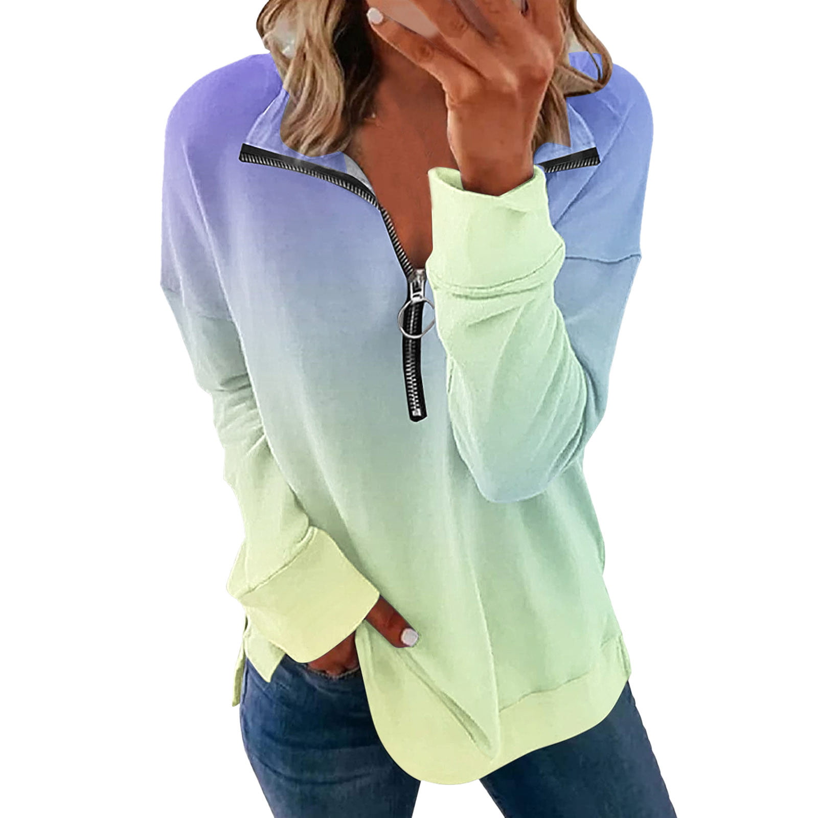 NECHOLOGY Full Zip Sports Jacket Women Women Casual V Neck Zip Gradient Print Long Sleeve Pullover Hooded Light Workout Set Sweatshirt Purple X-Large