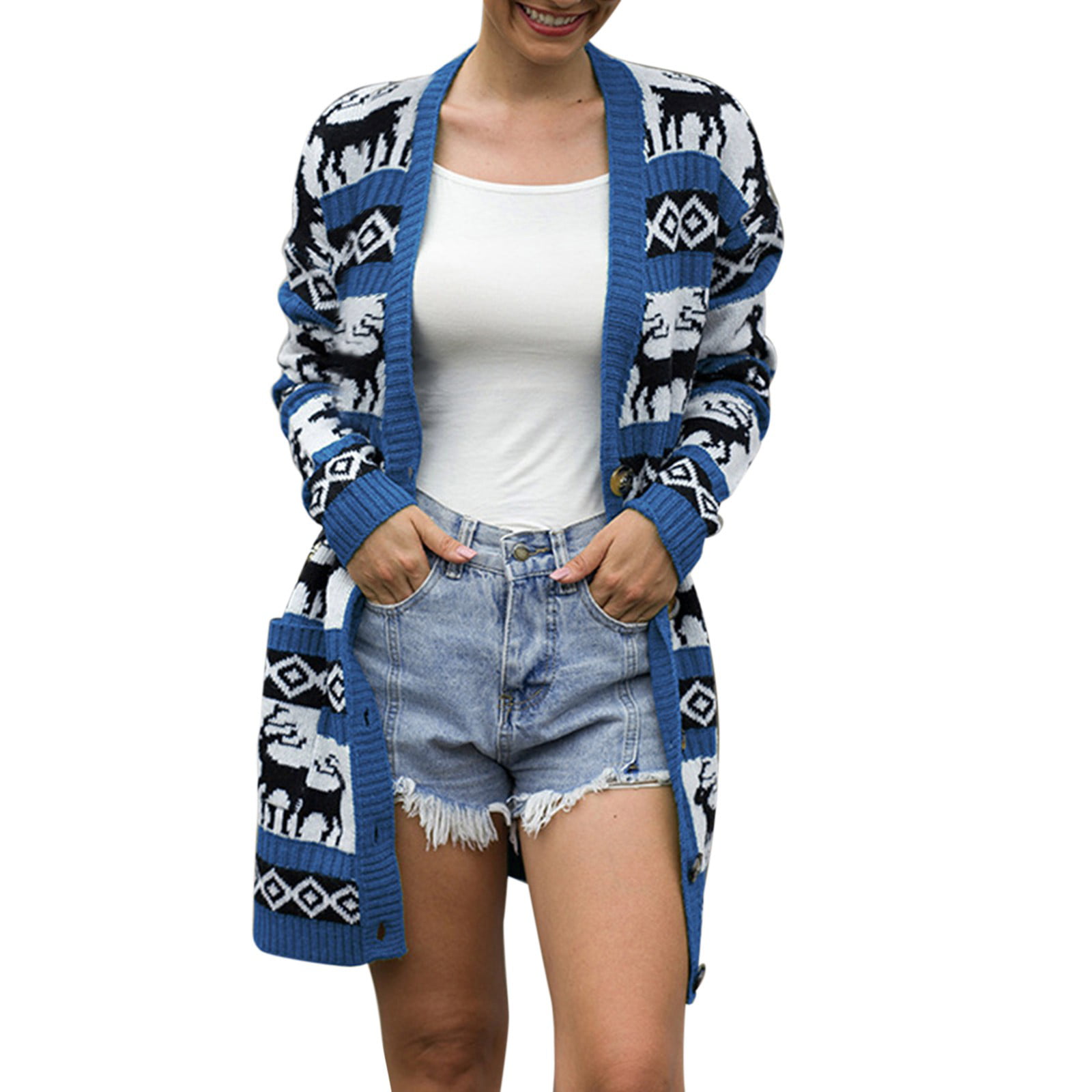 GWAABD Fall Shirts Women S Autumn and Winter Christmas Deer Cardigan Mid Length Christmas Sweater Jacket