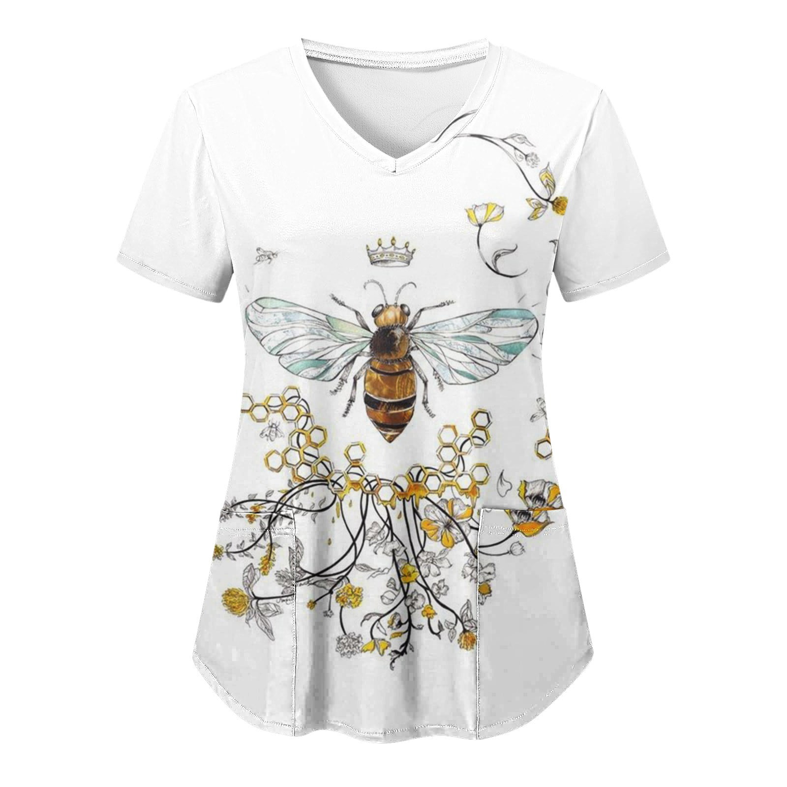 GWAABD Trendy Tops Women 2023 New Protective Clothing Women S Spring Short Sleeved V Neck Printed Pocket T Top