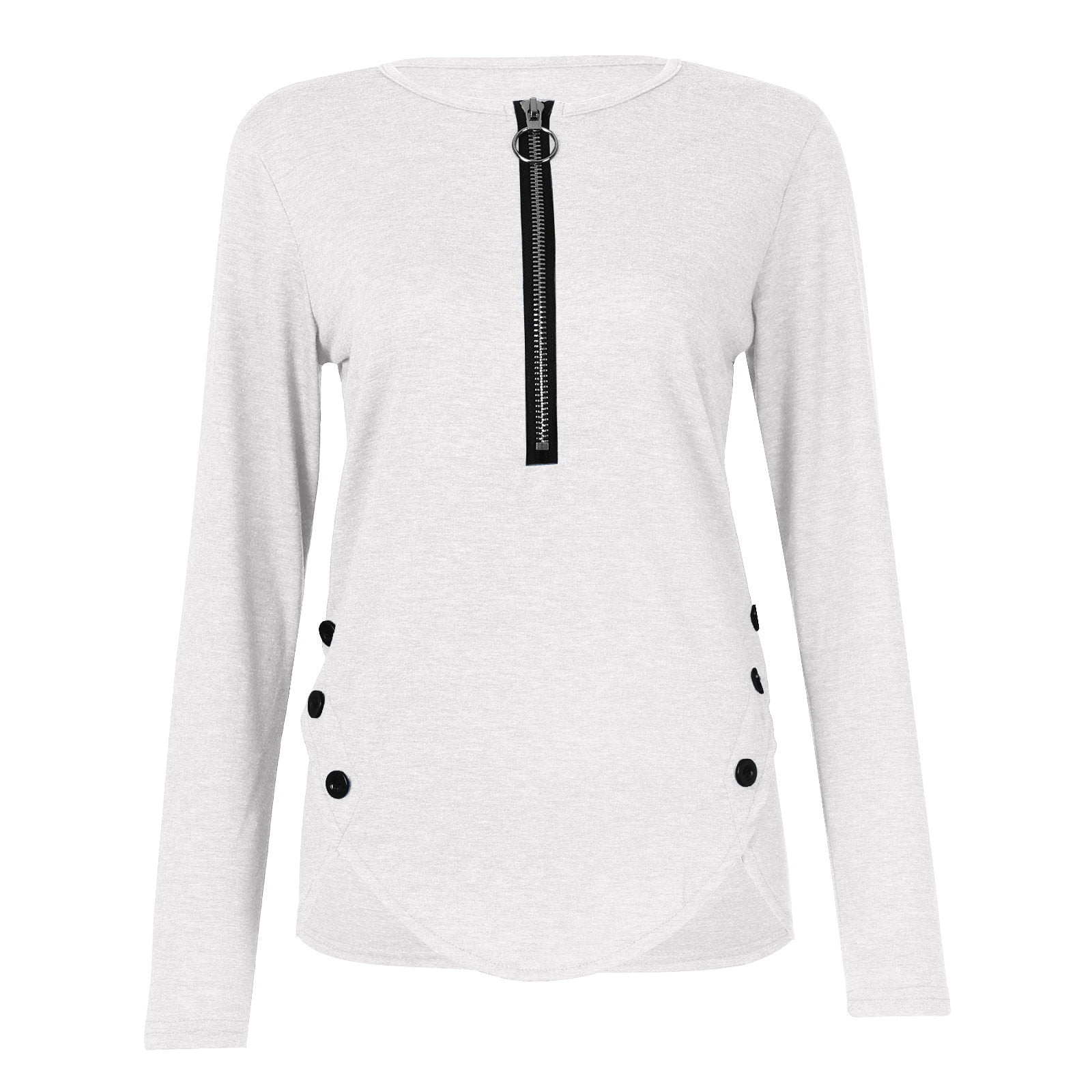 Tunic Tops  Plus Size Women S Shirts Long Sleeve Tops for Women  Women S Shirt Casual Autumn Zipper Longsleeved Neck Button Tshirt Top Plain Teeshirts