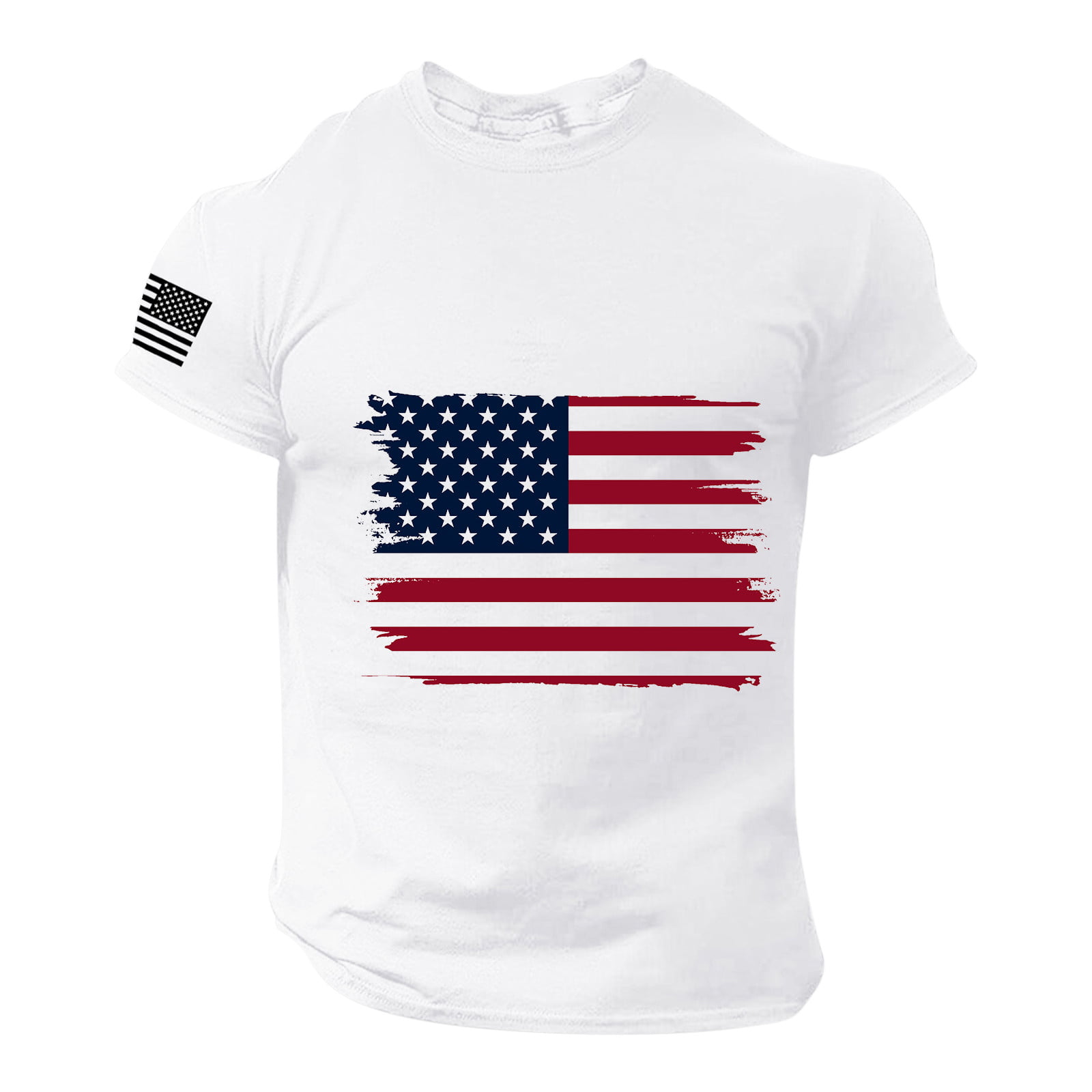 American Flag Mens T Shirts Stars and Stripes Fashion Casual Short Sleeve O Neck Camou E Printed Top Blouse 4th of July Graphic Tees for Men White L