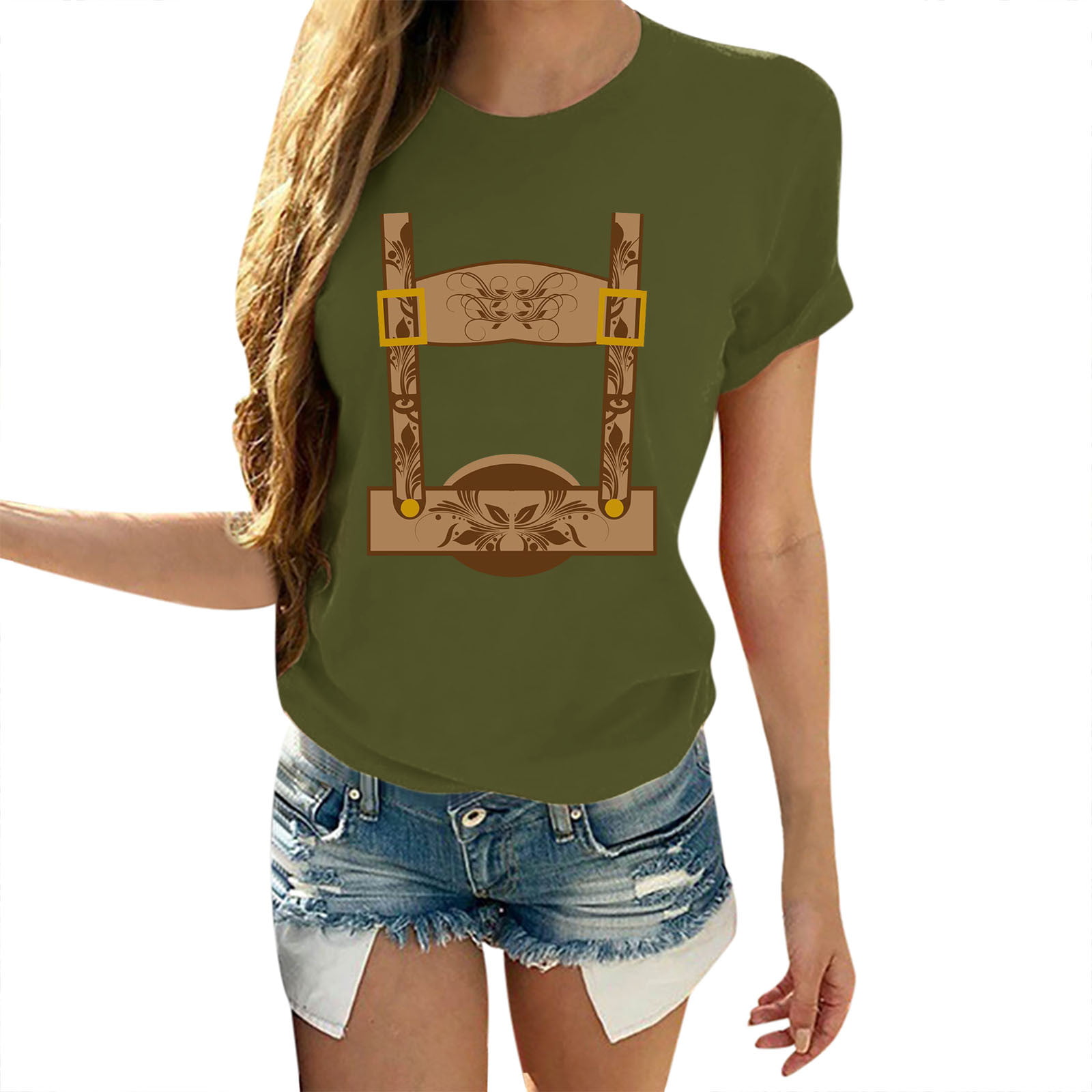 GWAABD Long Sleeve Shirts Funny T Shirt Print for Women Short Sleeve Tops Cwer Neck Shirts Casual Blouse