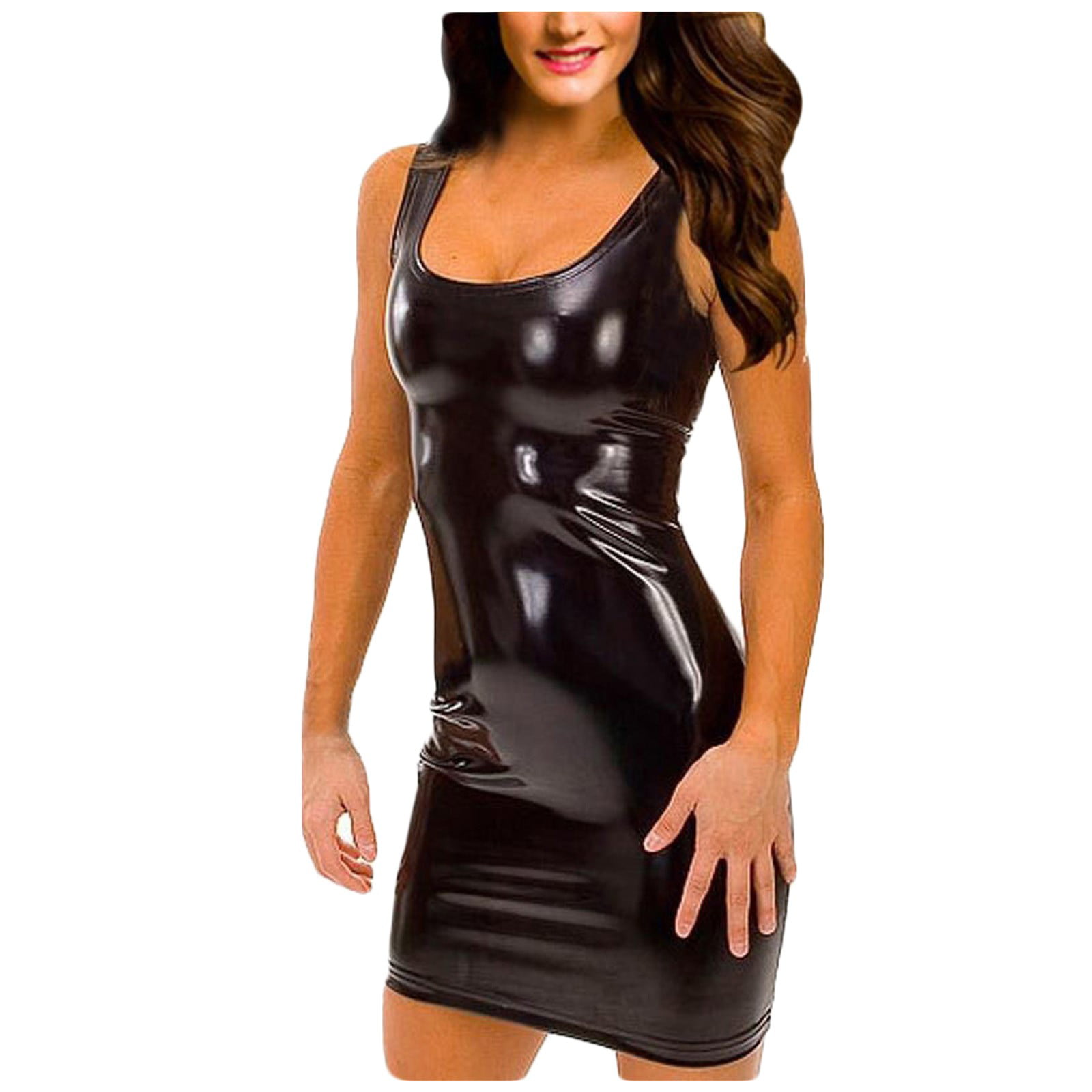 GWAABD Victorian Dress Nightdress Sleeveless Bag Punk Leather Womens O-Neck Dress Women S Dress