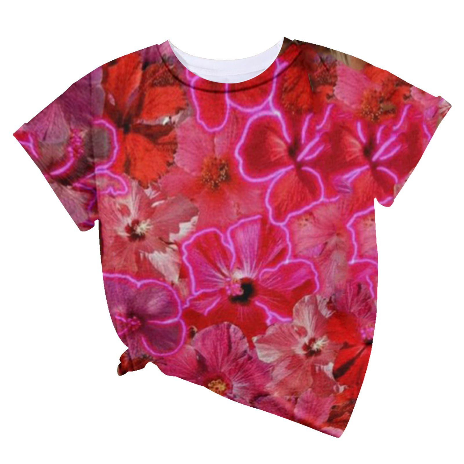 CLZOUD Work Shirt for Women Polyester Spandex Summer Casual Top for Womens Short Sleeve Round Neck Print T Shirts Loose Top L