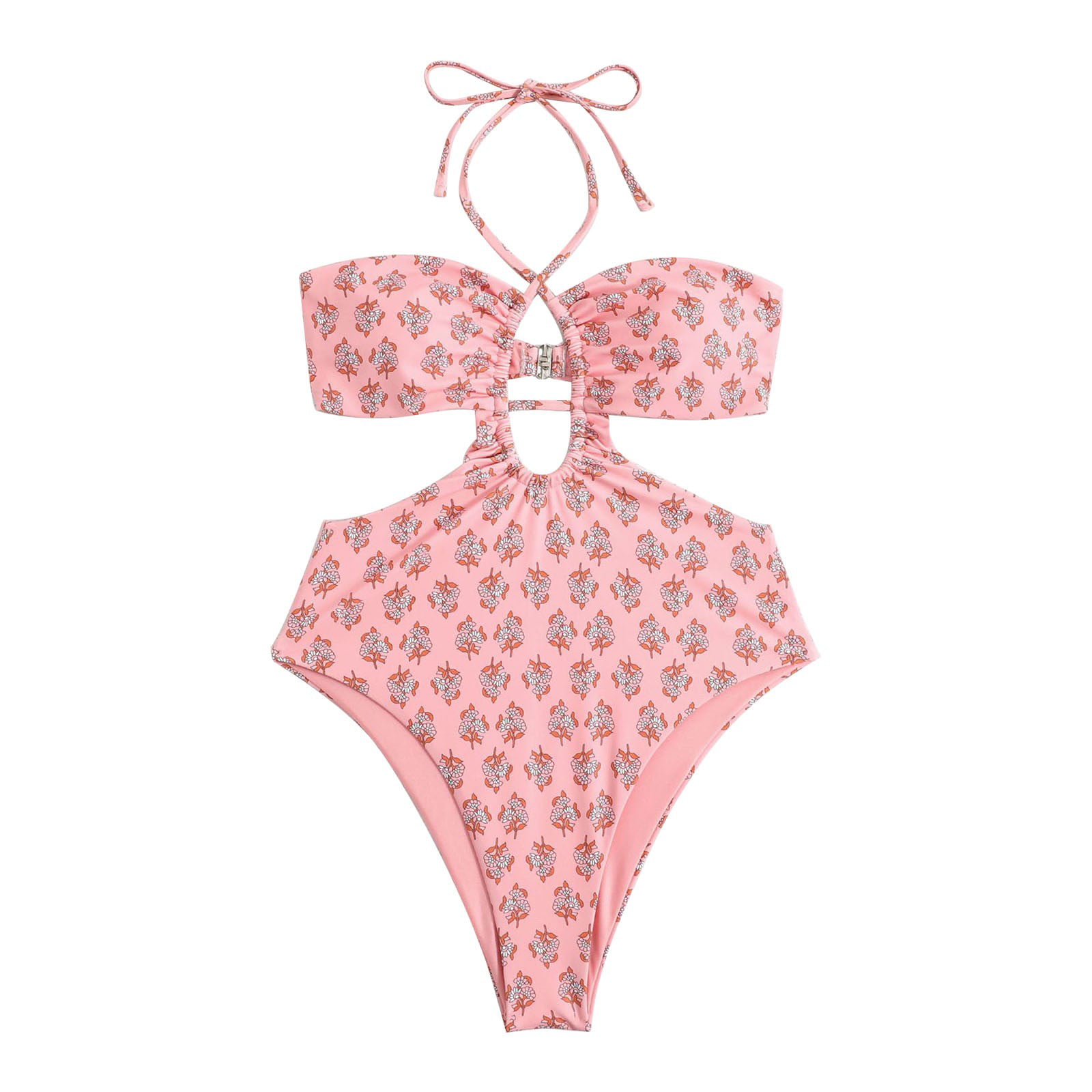 GWAABD Halter Swimsuit Low Waist Women S Swimsuit Gathered Halter Neck Wrap Cut Out Open Back Full Body High Waisted Vintage Print Bikini
