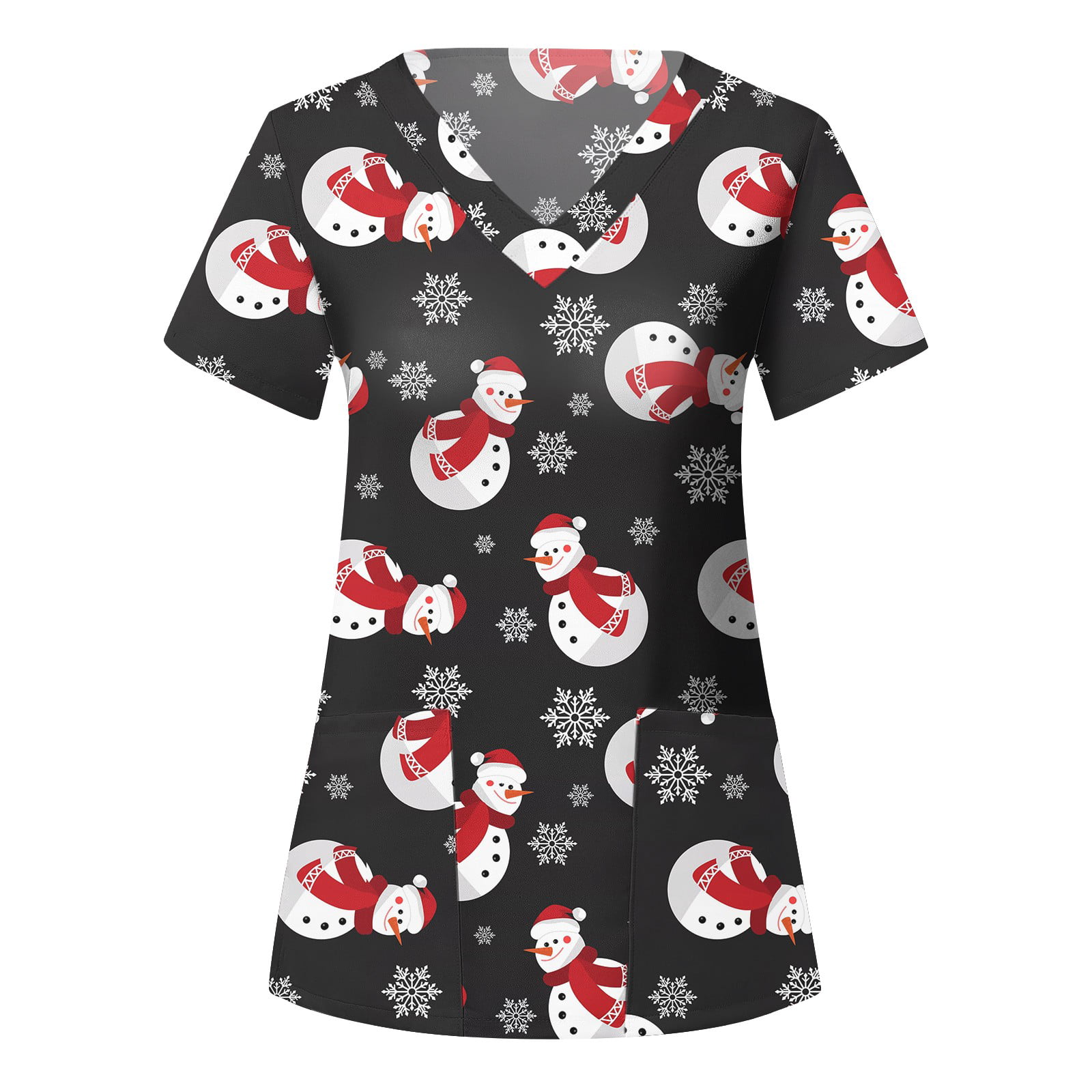 GWAABD Womens Square Neck Long Sleeve Top Christmas Womens Short Sleeve V Neck Cartoon Printed Top Nursed Working T Shirts Blouse with Pockets