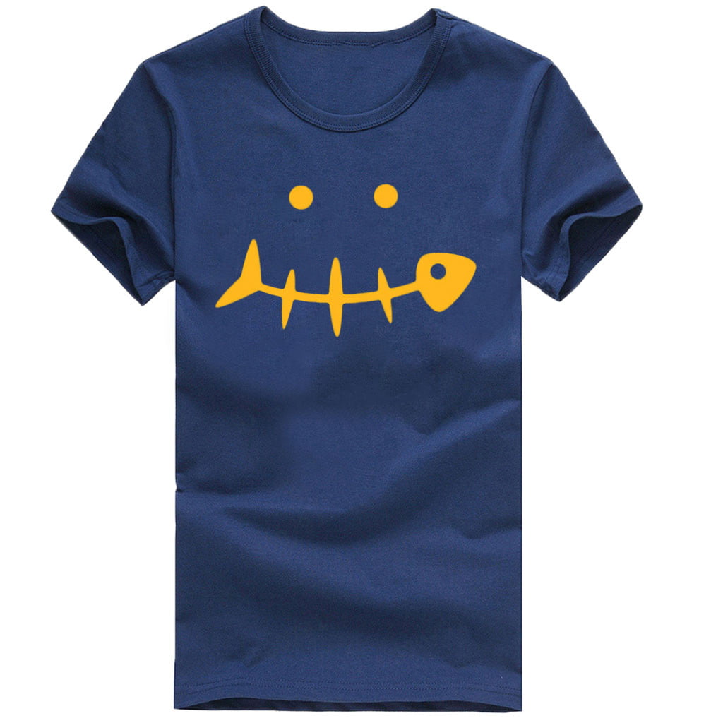 CLZOUD Womens T Shirts Trendy Navy Polyester Women Girls Plus Size Fish Print Short Sleeved T-shirt Blouse Tops Xl