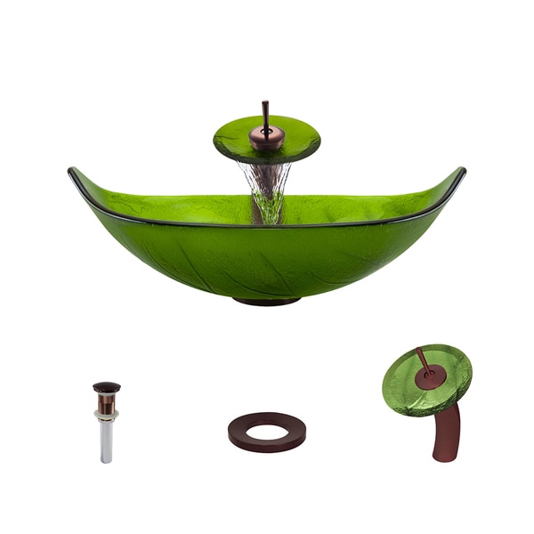 609 Colored Glass Vessel Sink, with Oil-Rubbed Bronze Vessel Faucet, Sink Ring, and Vessel Pop-up Drain (726)