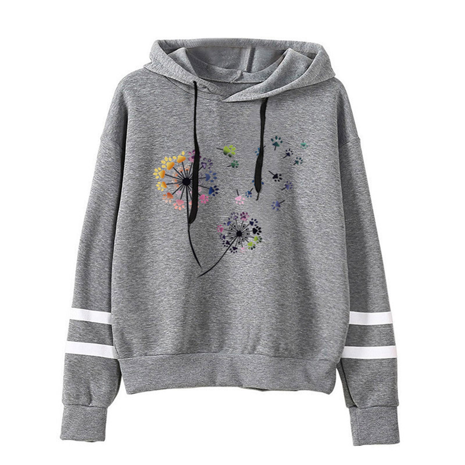 Women Fall Hoodies Clearance Ladies Solid Color Printed Hooded Pullover Striped Long Sleeve Sweatshirt Top