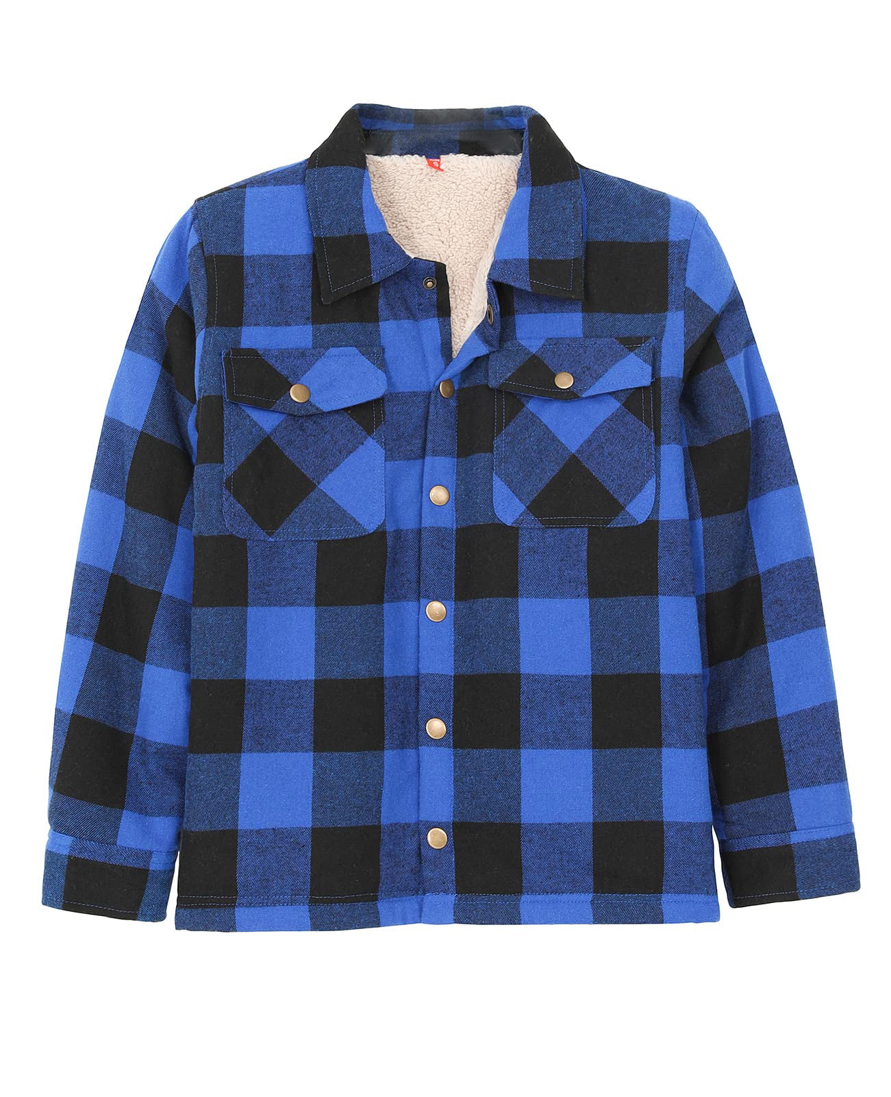 ZENTHACE Kids Girls Sherpa Lined Flannel Jacket Fleece Lined Buffalo Plaid Flannel Shirt Jacket Shacket Coat C Blue S Size 5-6